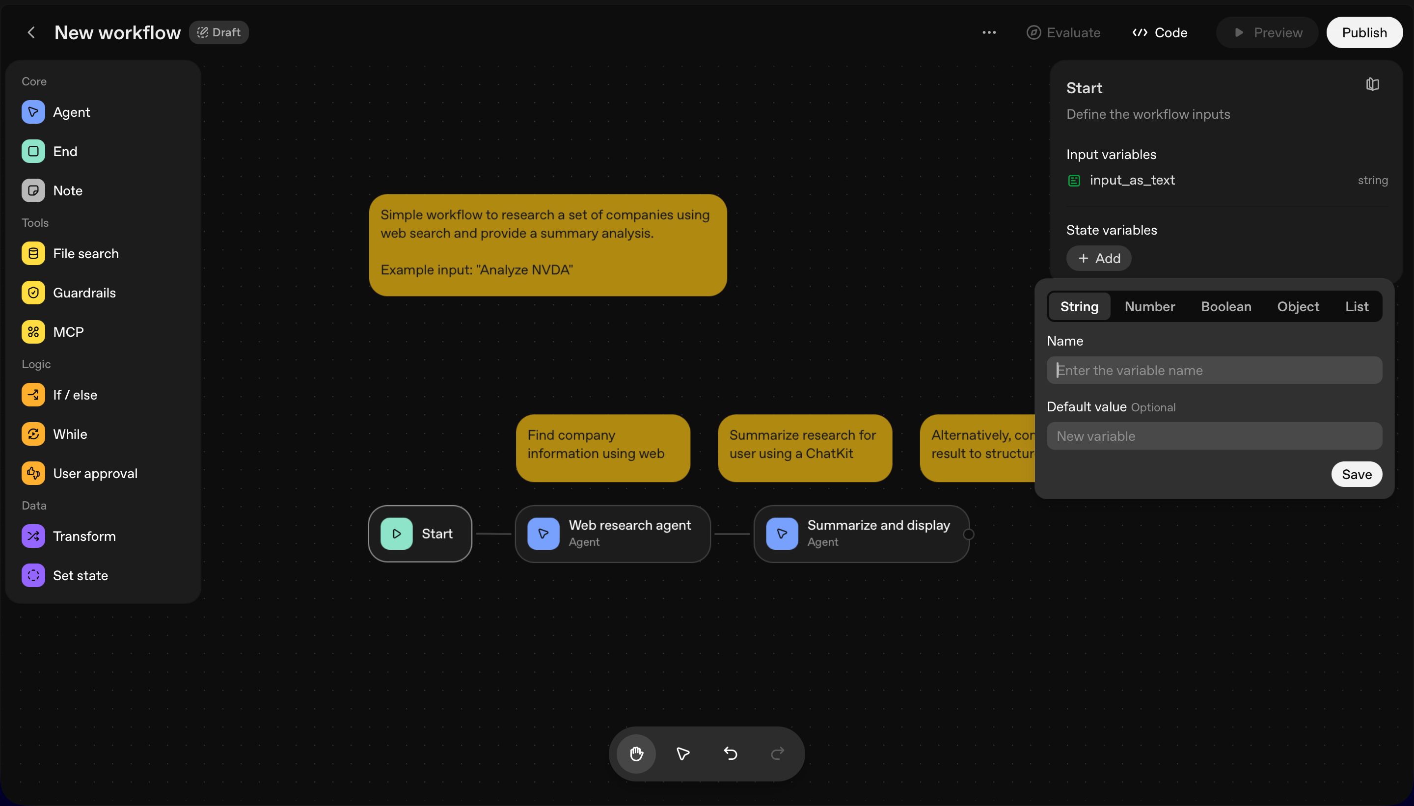 workflow editor (OpenAI Agent Builder)