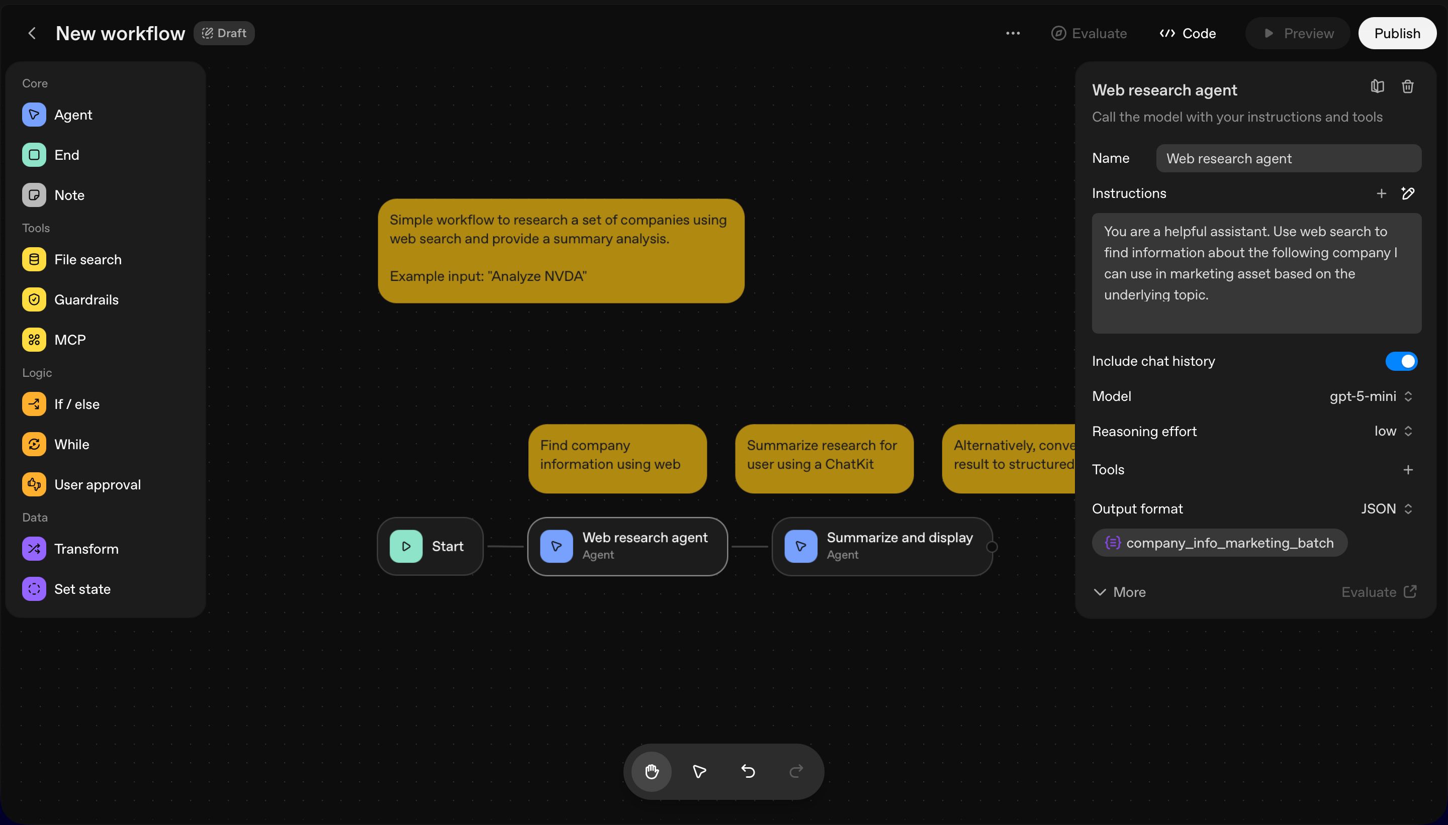 workflow editor (OpenAI Agent Builder)
