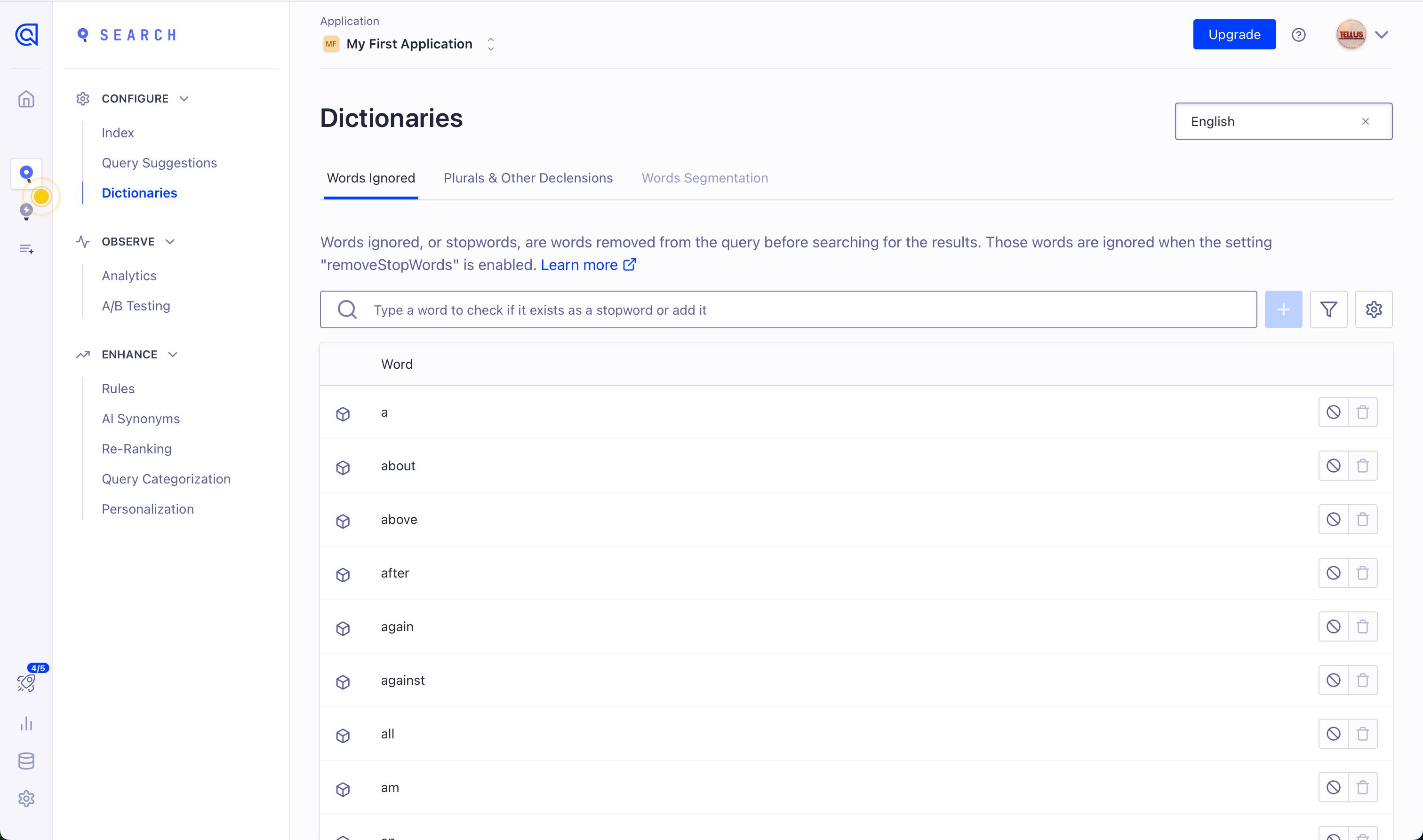 settings (Algolia)