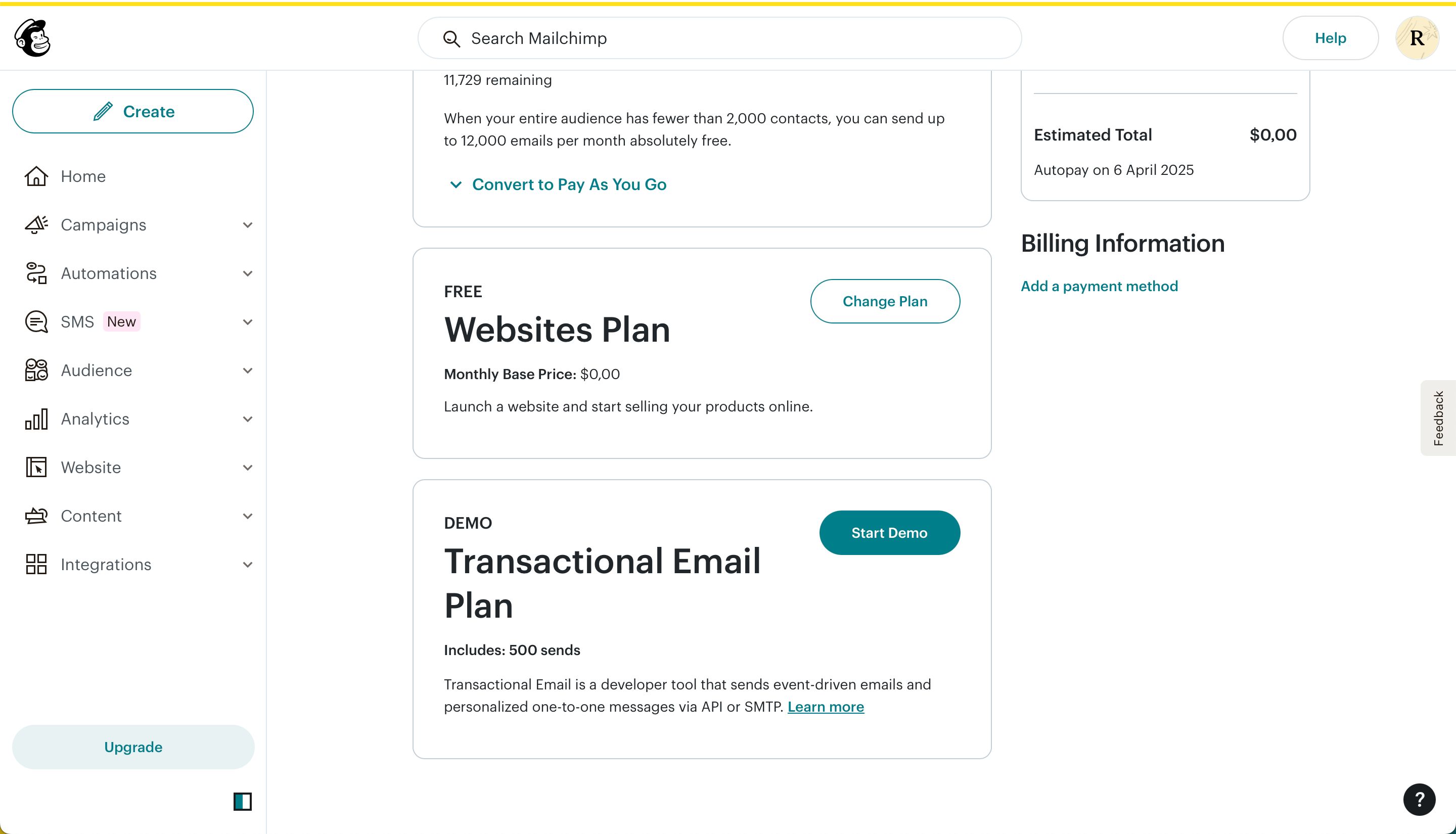 billing (Mailchimp)