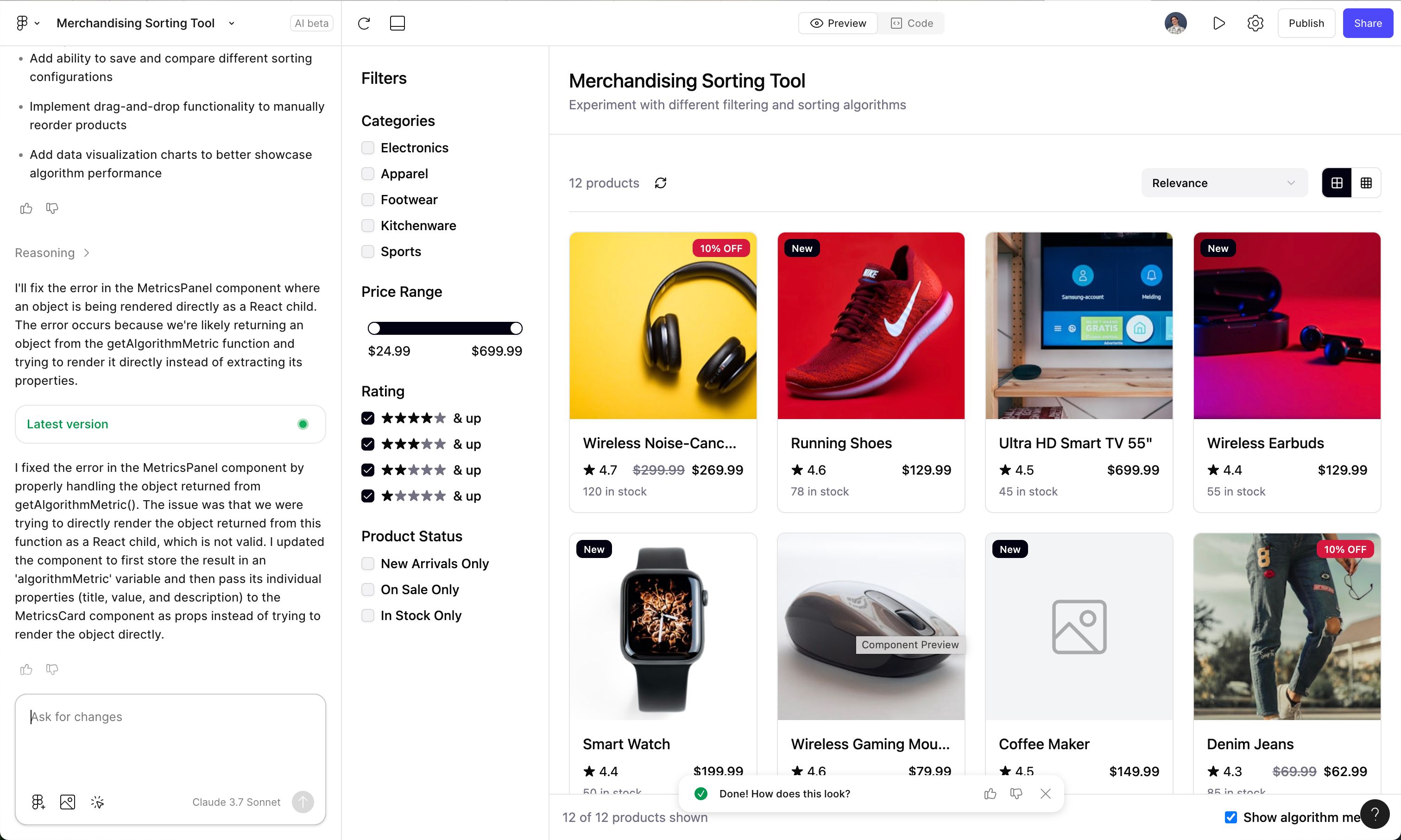 E-commerce product listing
