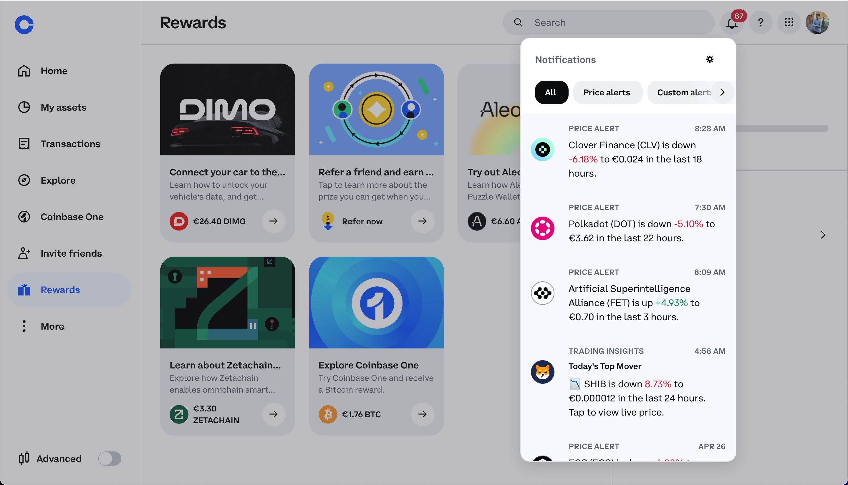 dashboard (Coinbase)