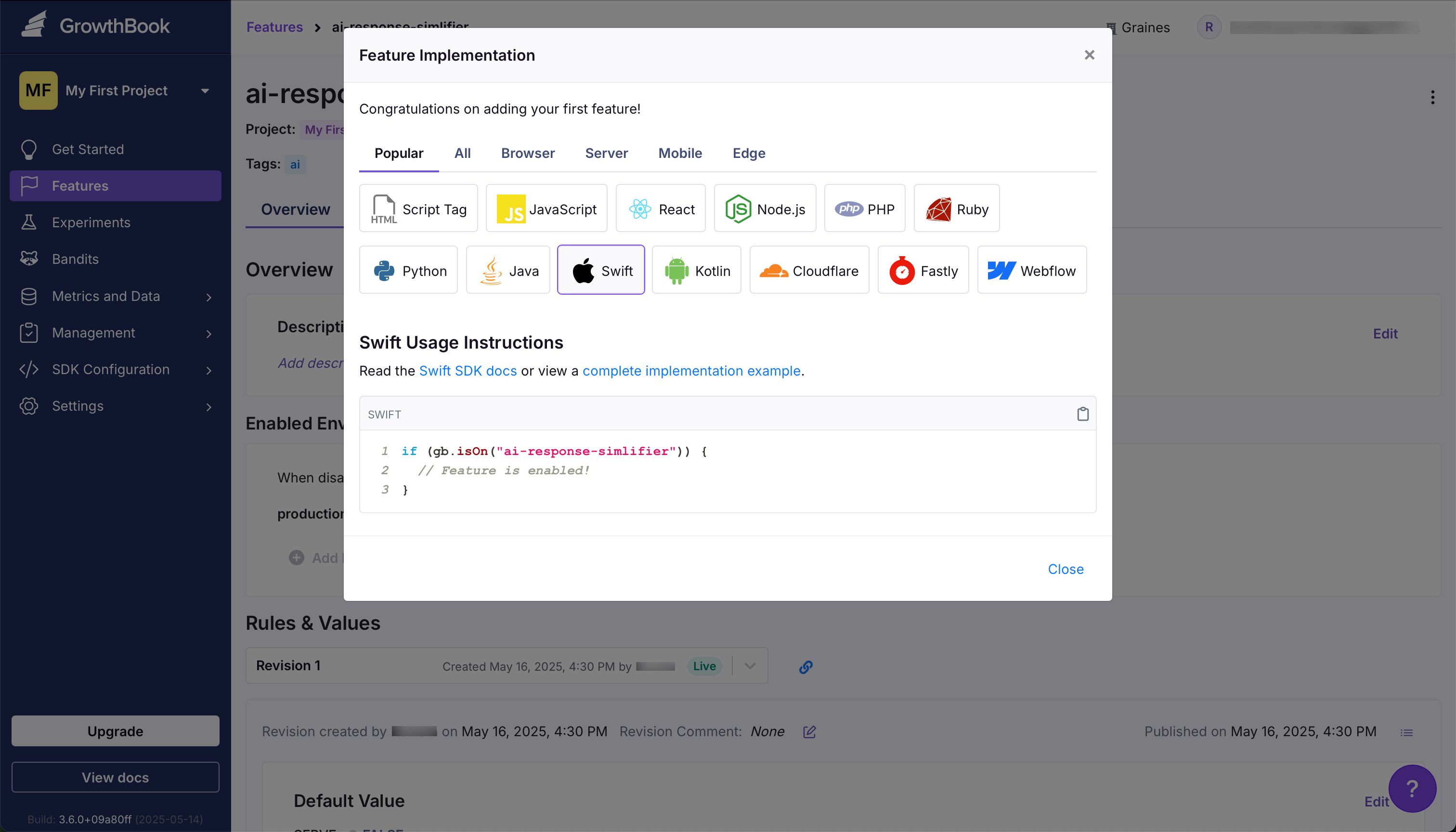 Modal / Dialog (Growthbook)