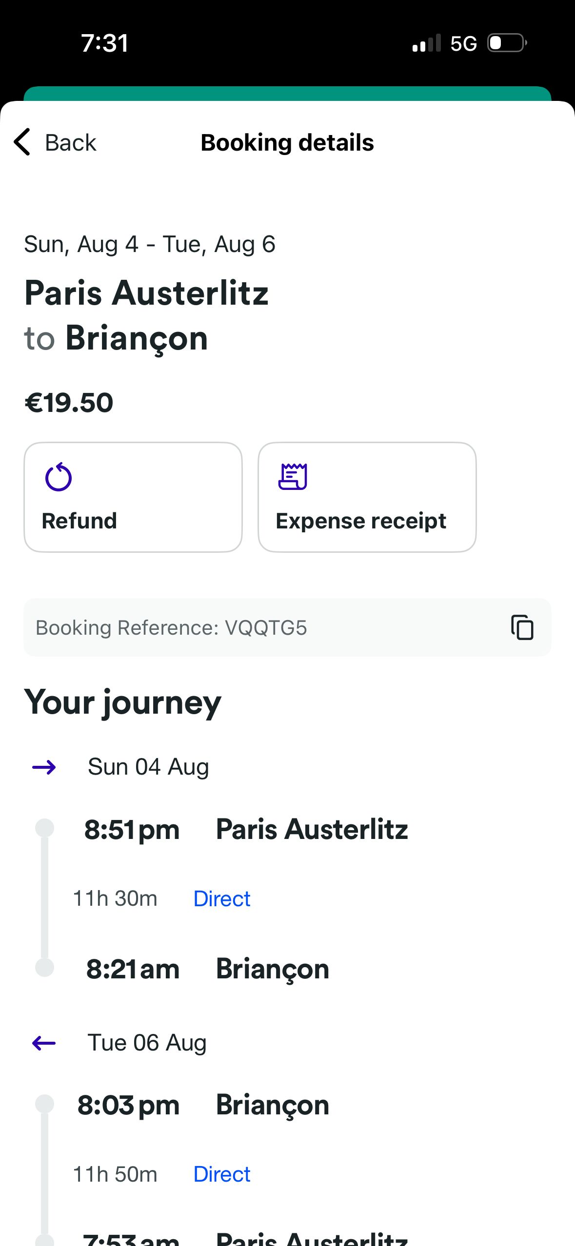 booking confirmation (Trainline)