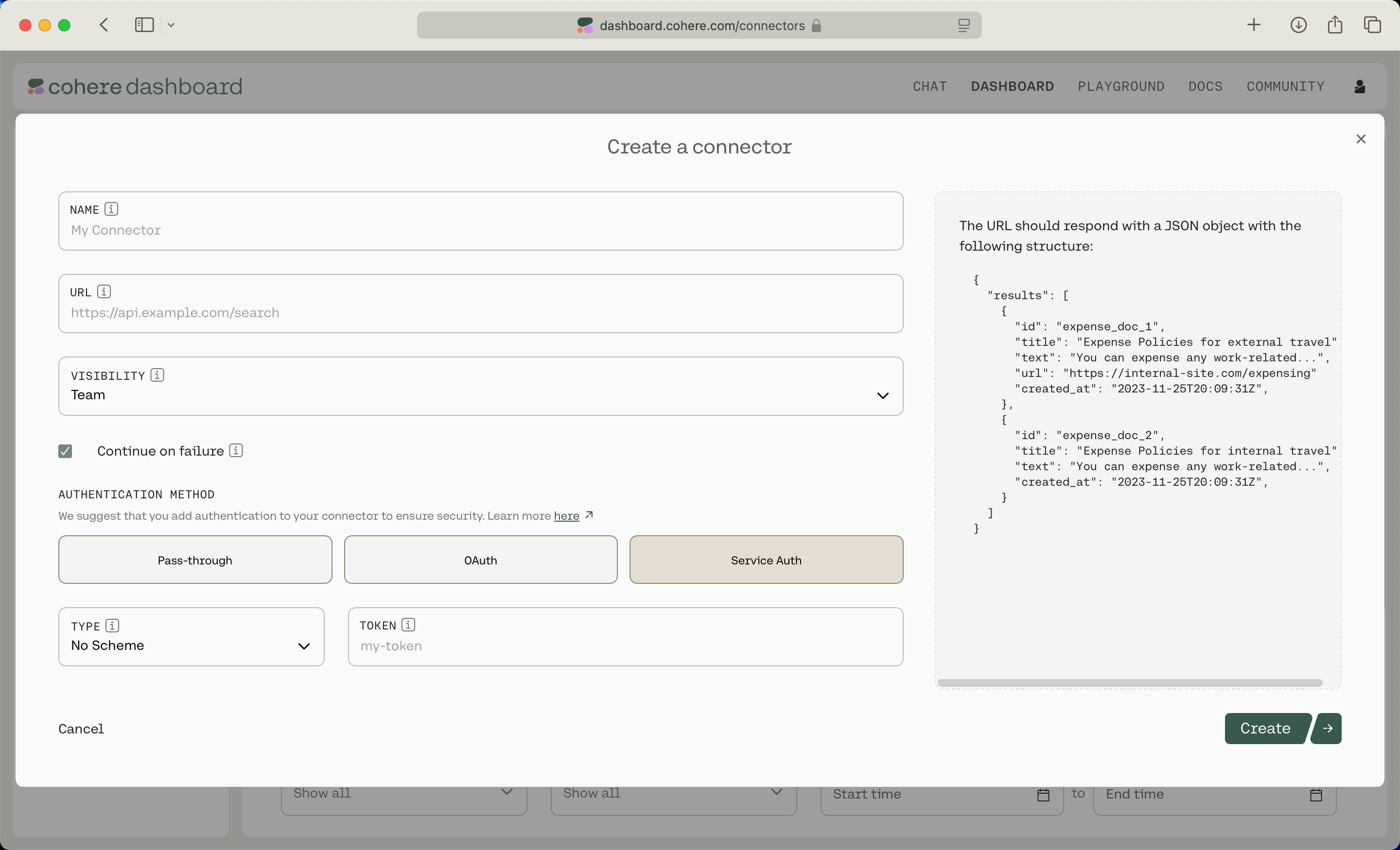 settings (Cohere Dashboard)