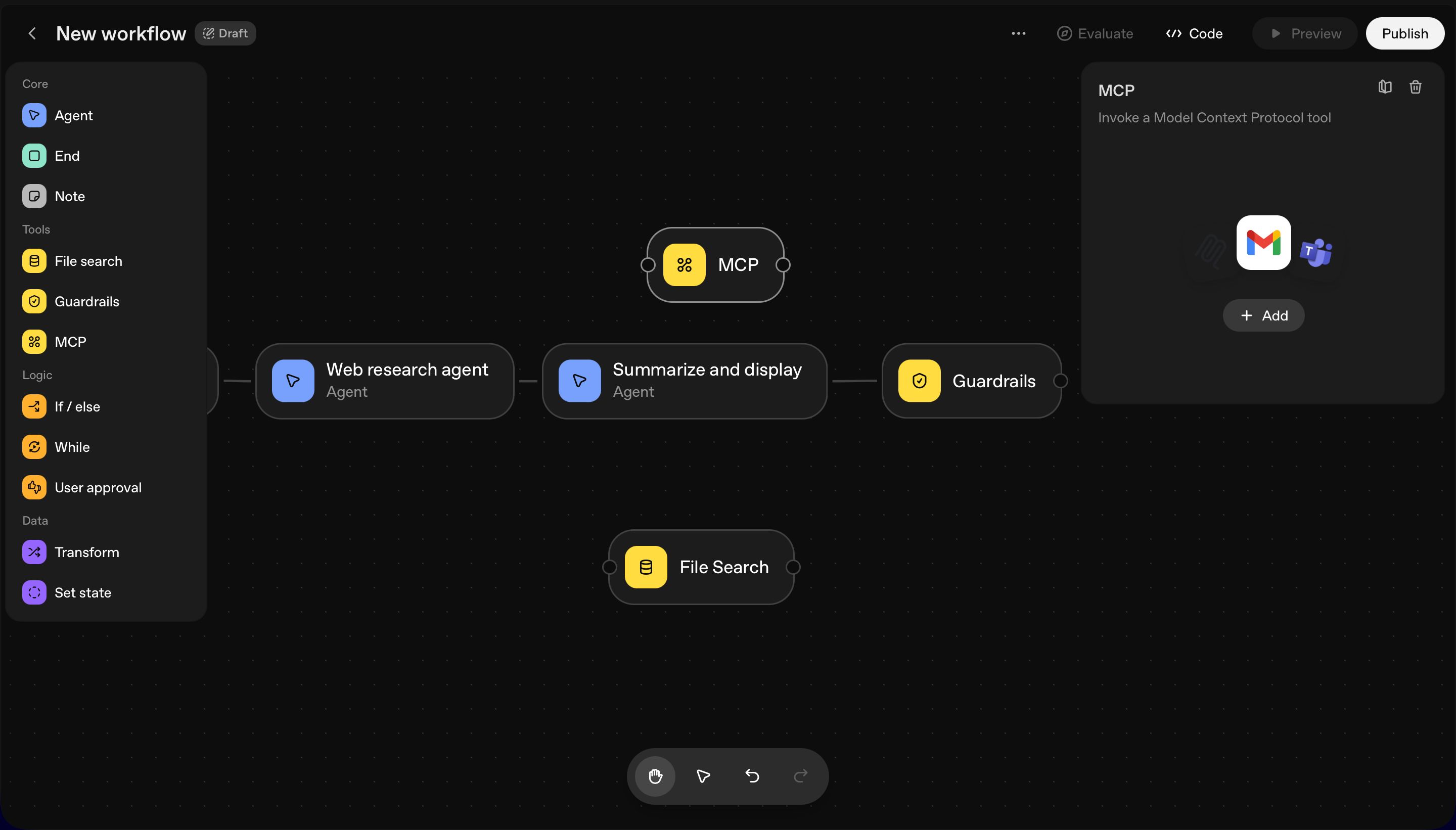 workflow editor (OpenAI Agent Builder)