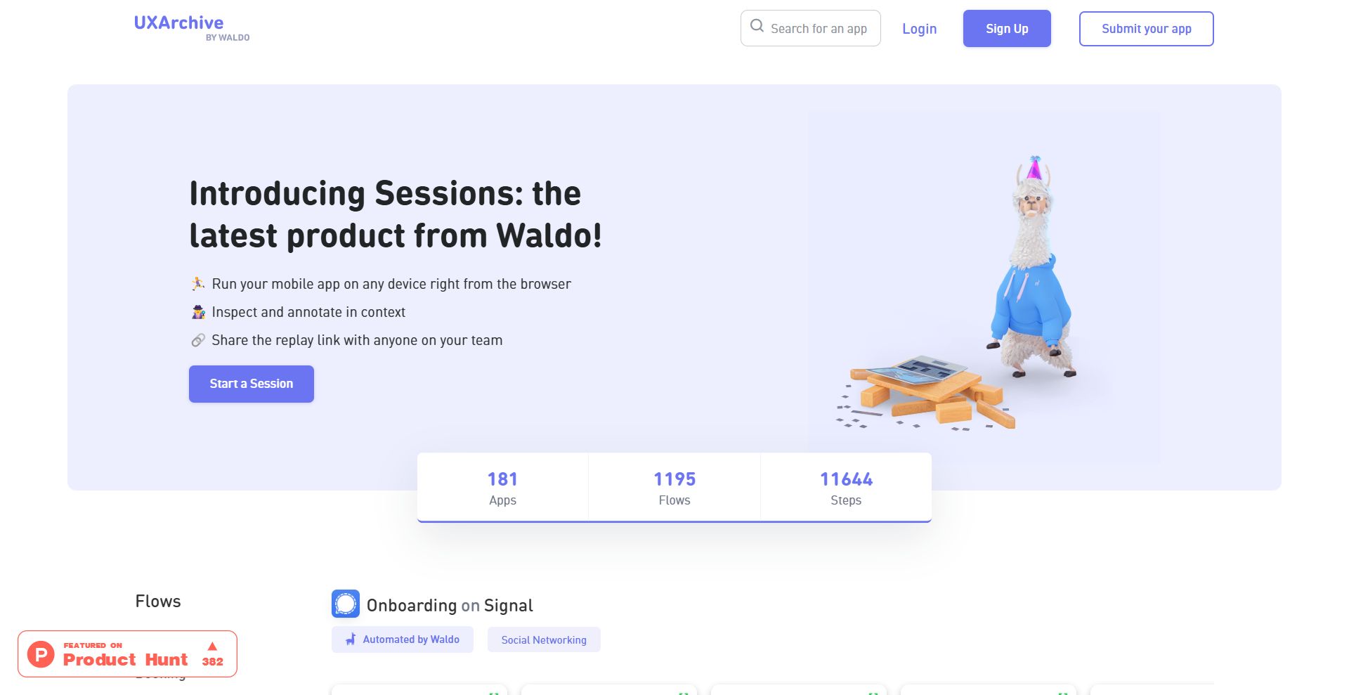 landing page (UXArchive)