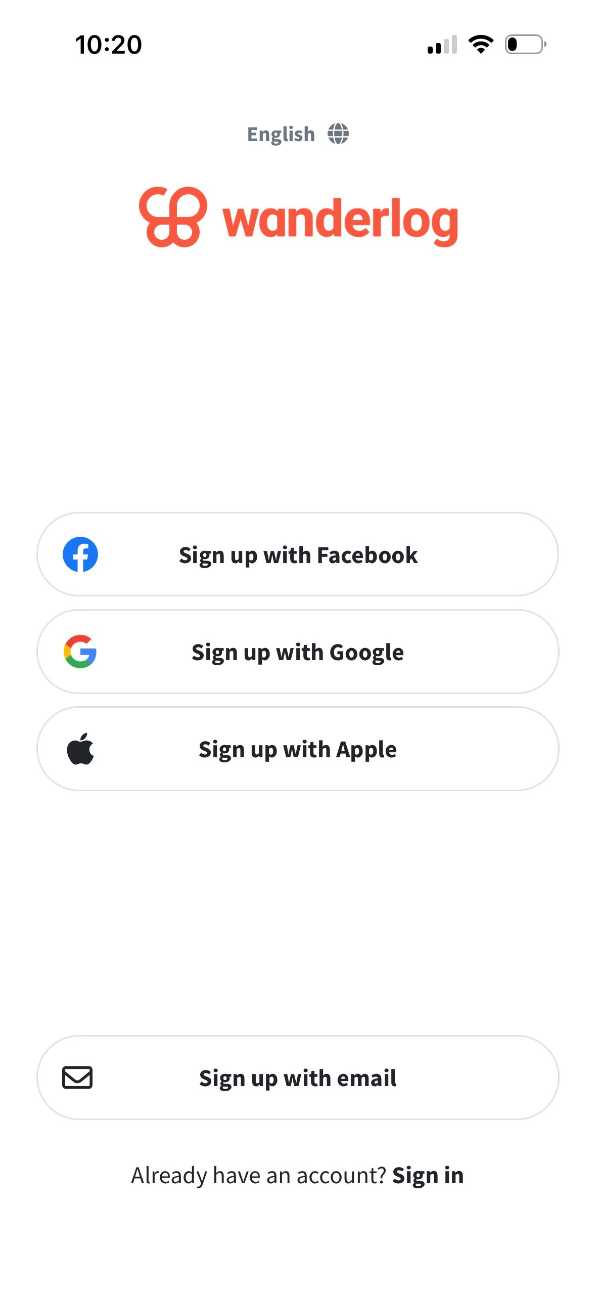 sign-up (Wanderlog)