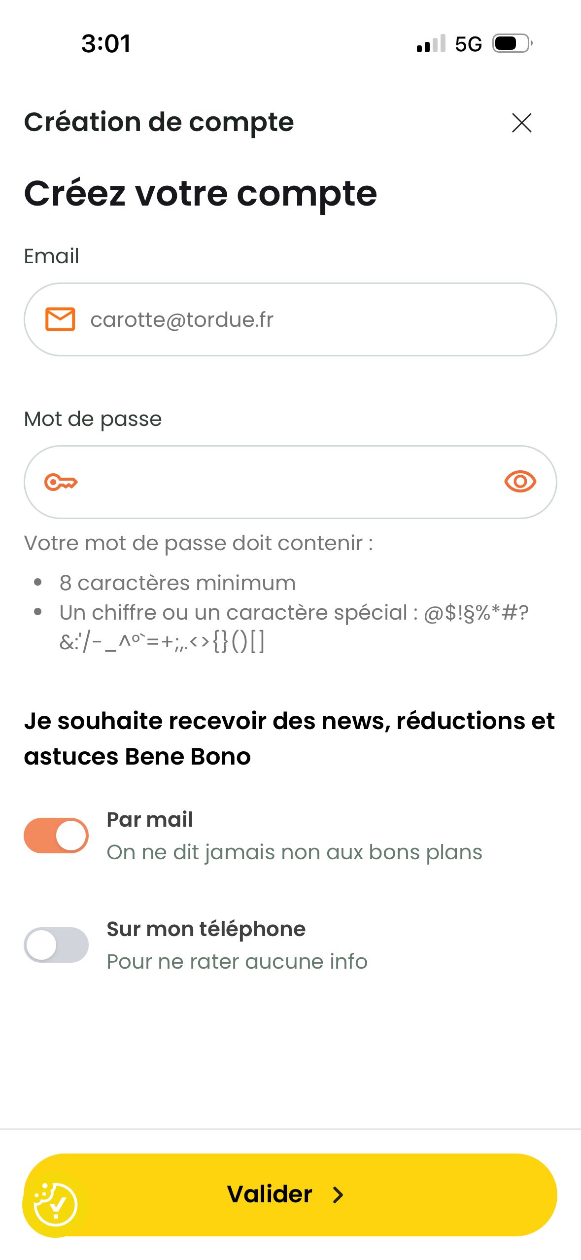 account creation (Bene bono)