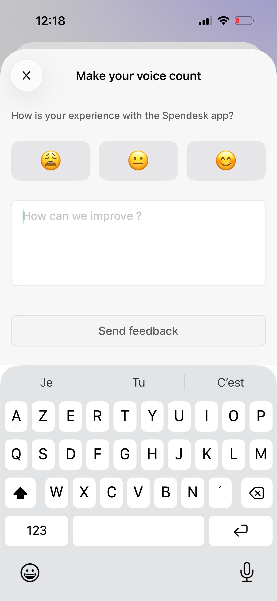 feedback form (Spendesk)