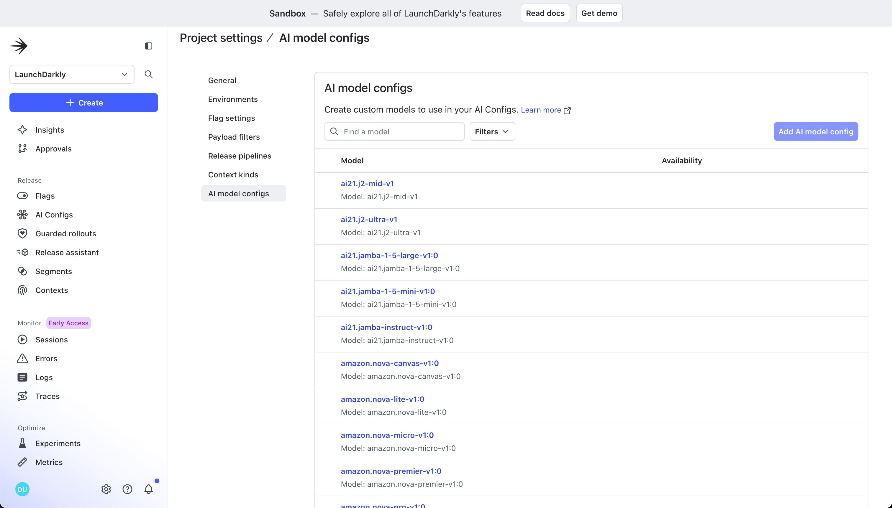 settings (LaunchDarkly)