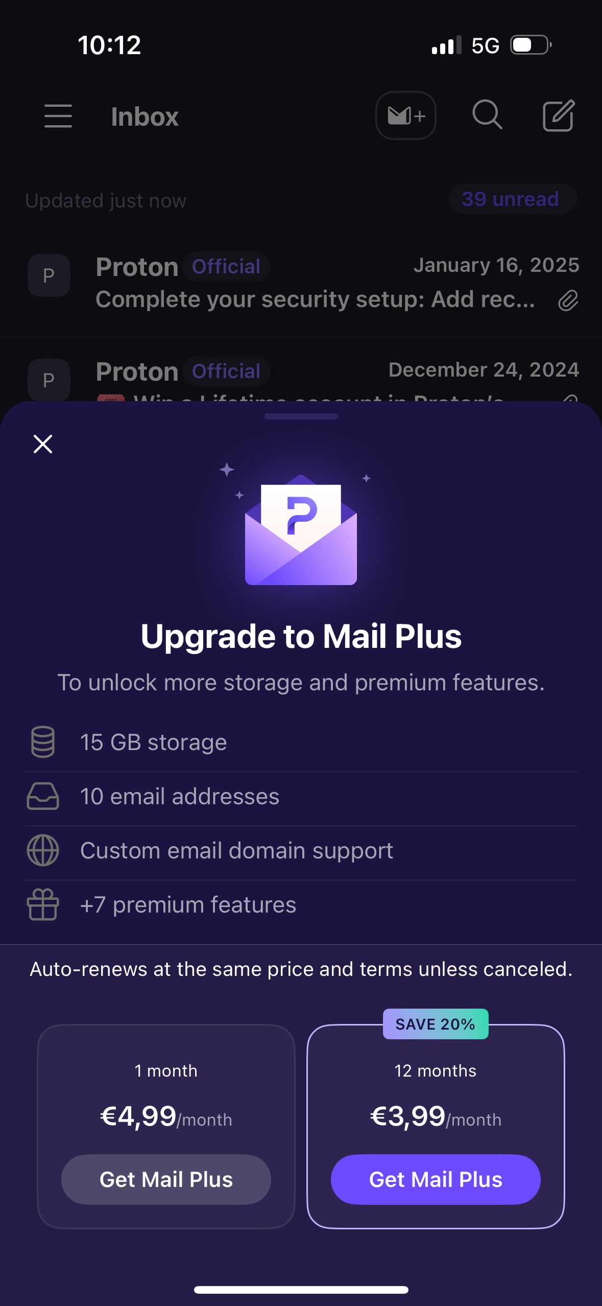 pricing (Proton Mail)