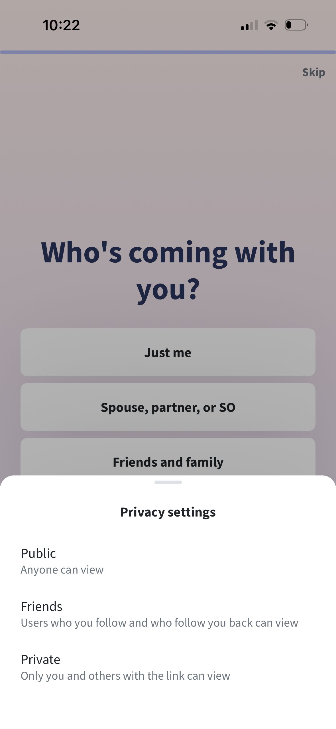 Modal / Pop-up (Wanderlog)