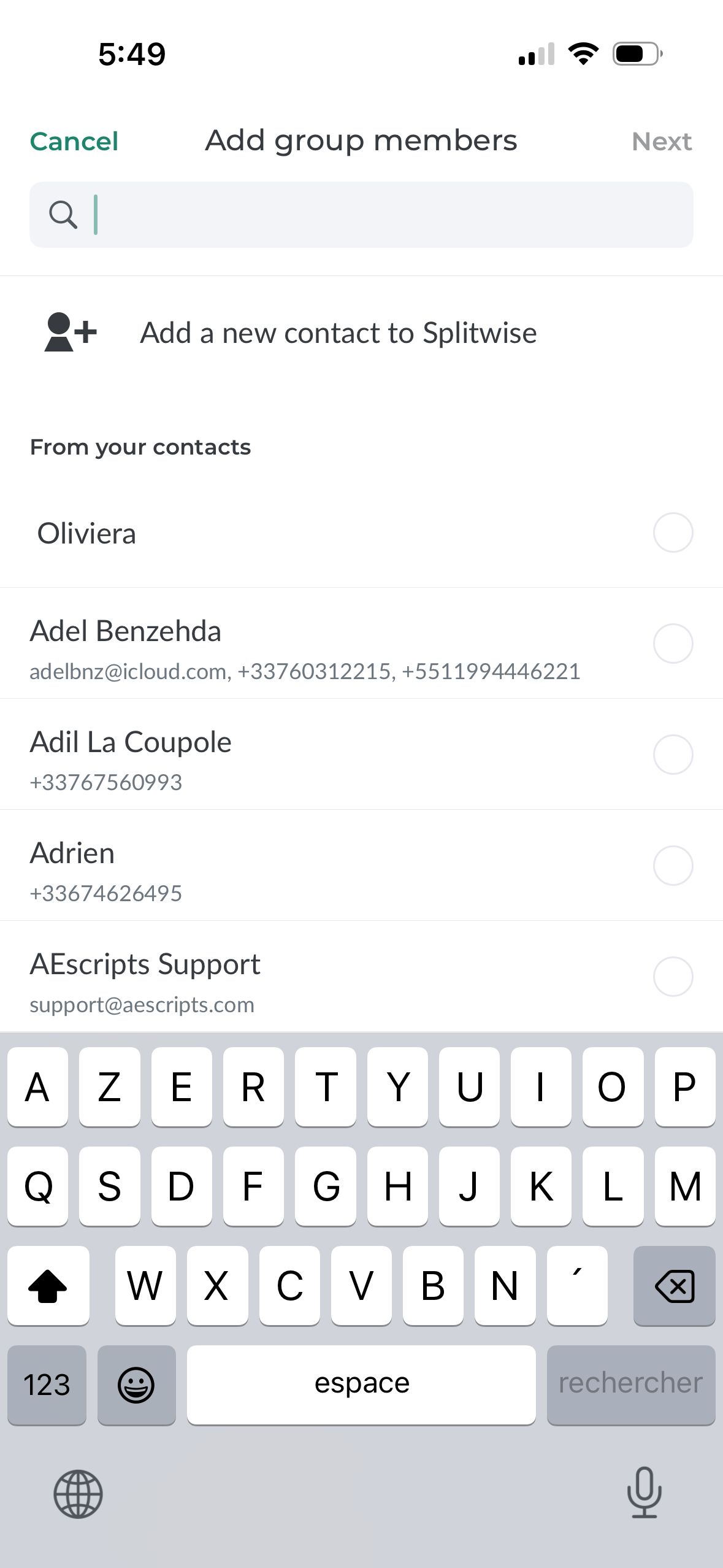 contact list (Splitwise)