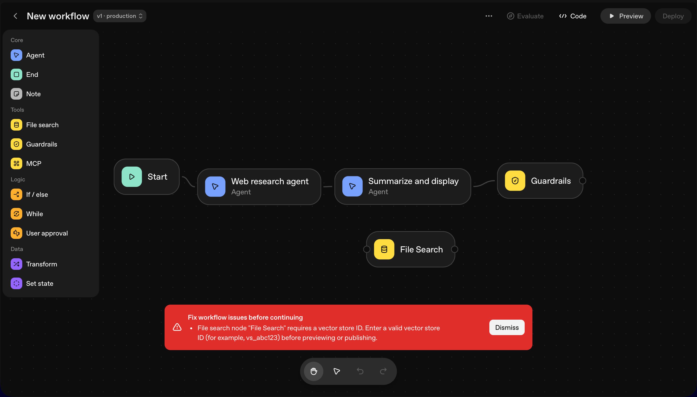 workflow editor (OpenAI Agent Builder)
