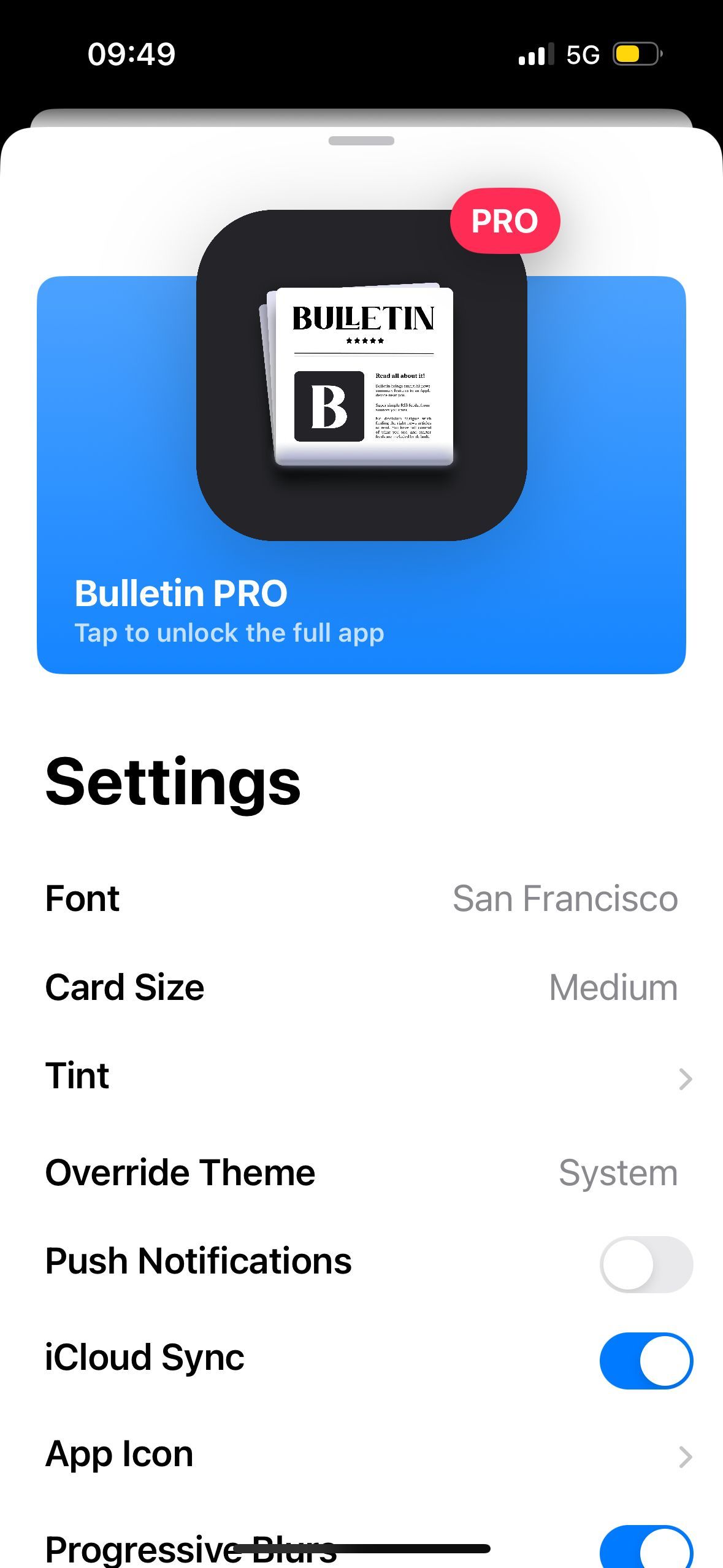 settings (Bulletin PRO)