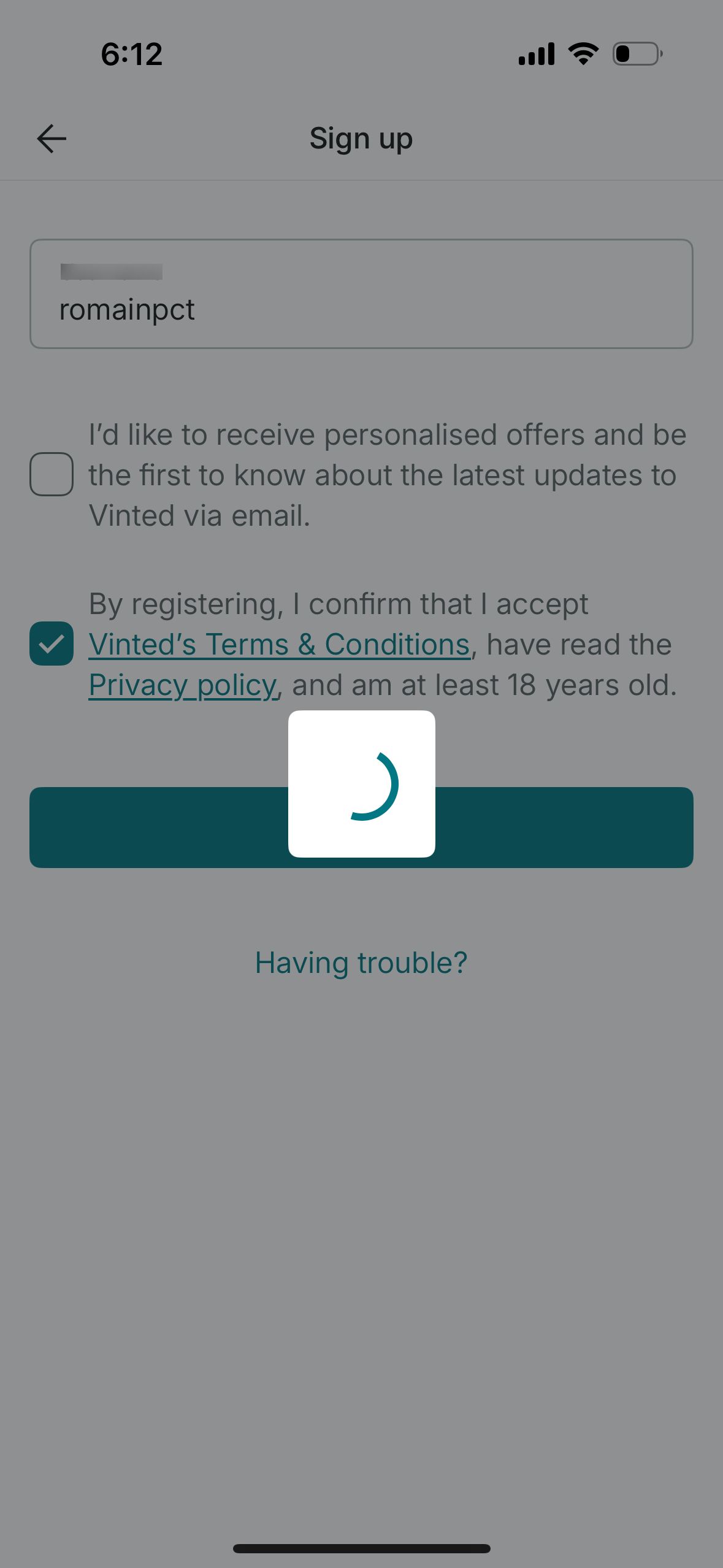 sign-up (Vinted)