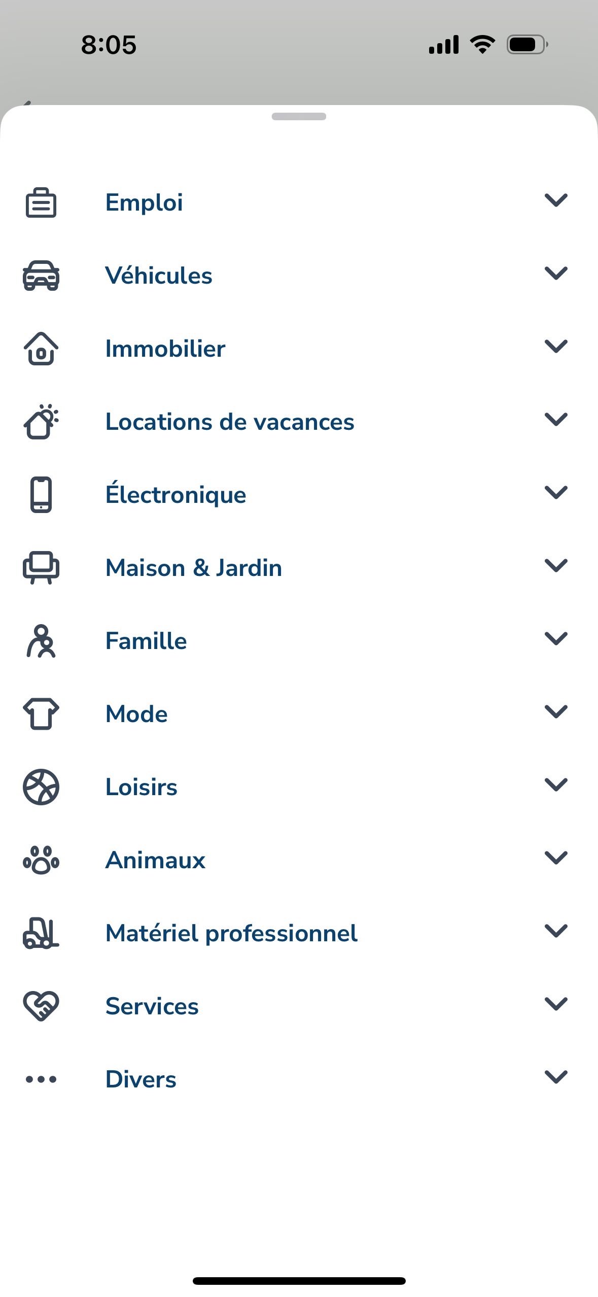 Navigation Menu (Le bon coin)