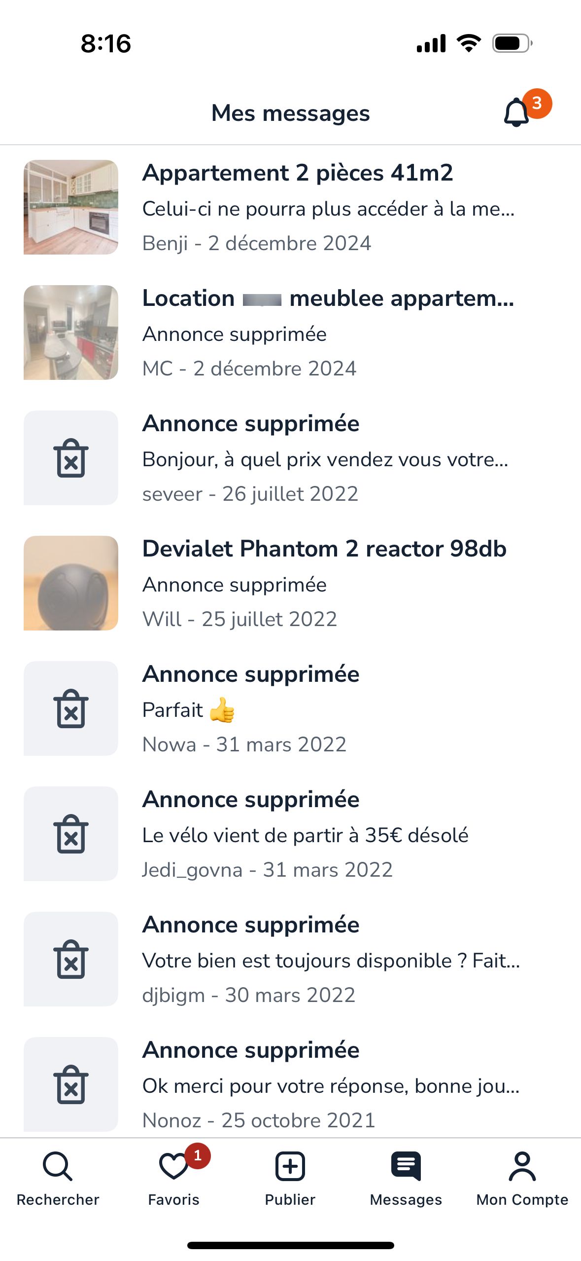message list (Le bon coin)