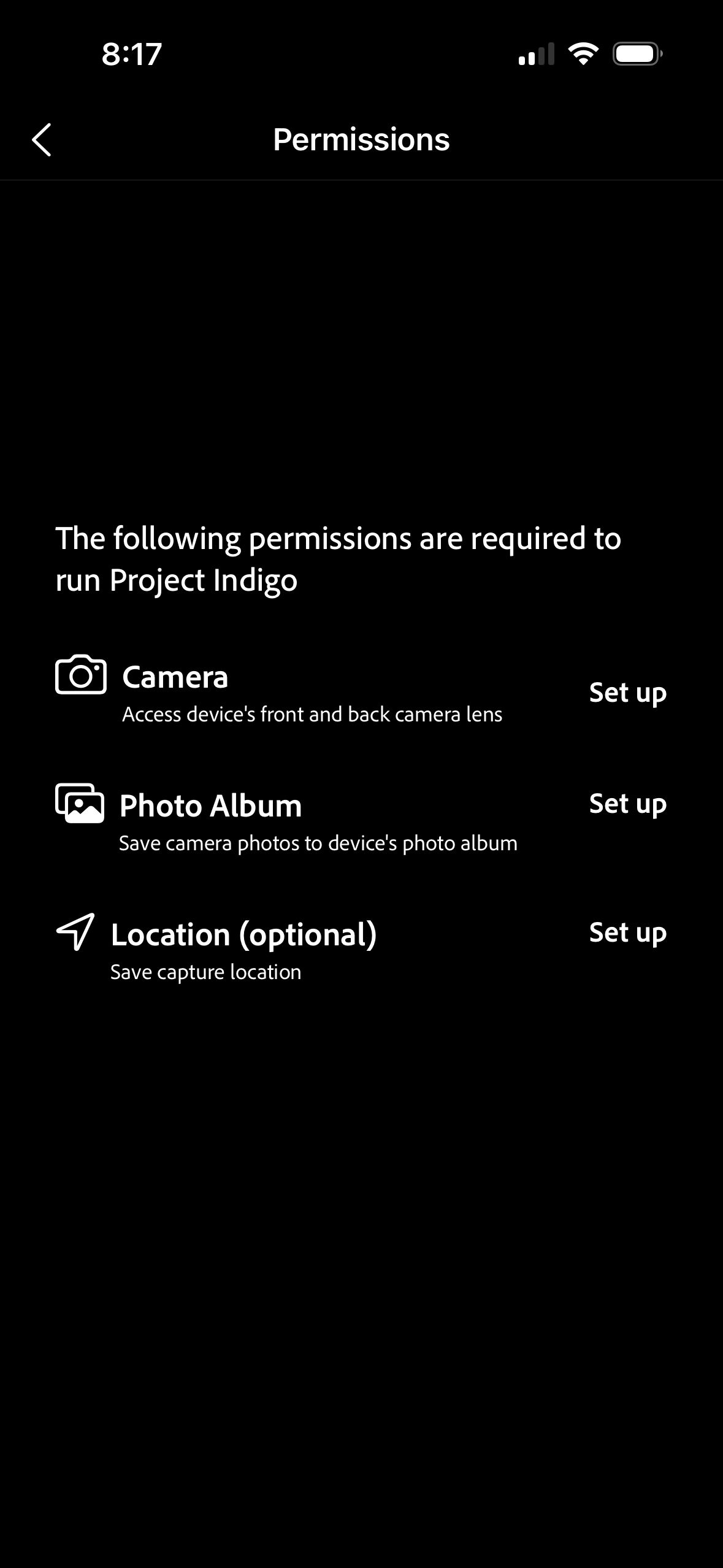 Permissions Screen (Project Indigo)