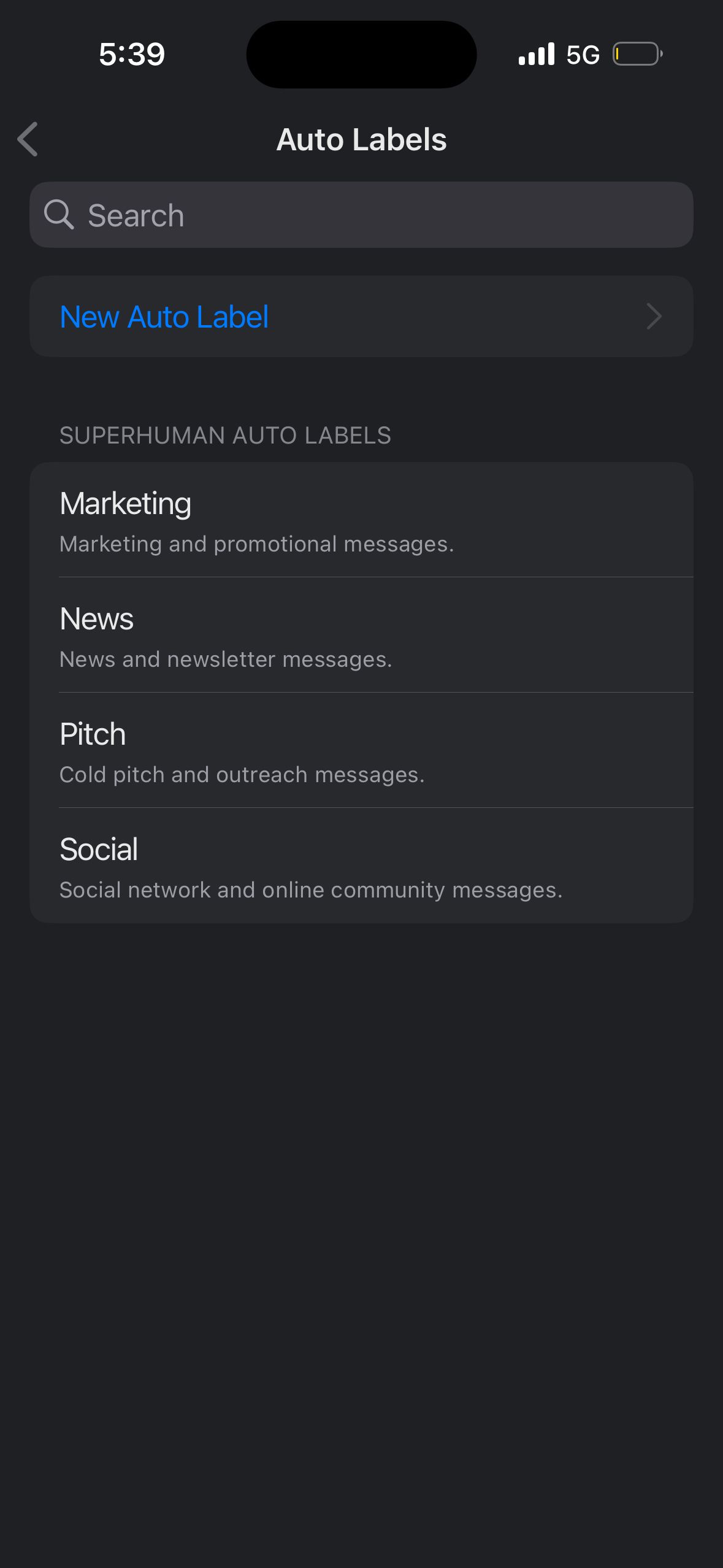 settings screen (Superhuman)