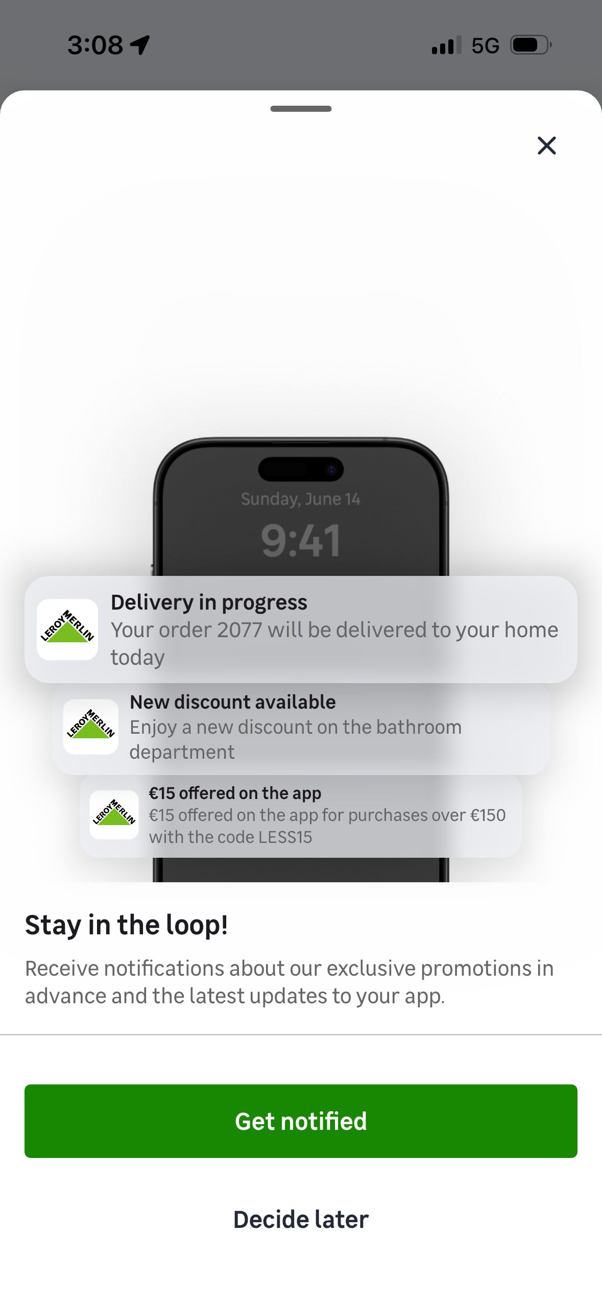 notification (Leroy Merlin)