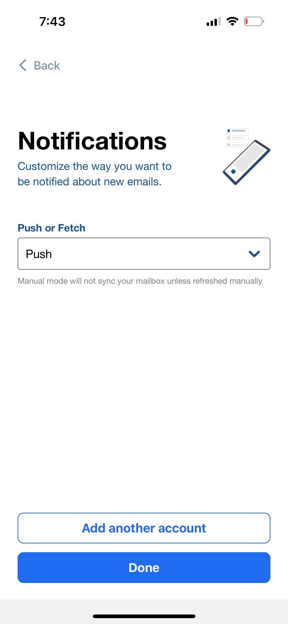 settings (BlueMail)
