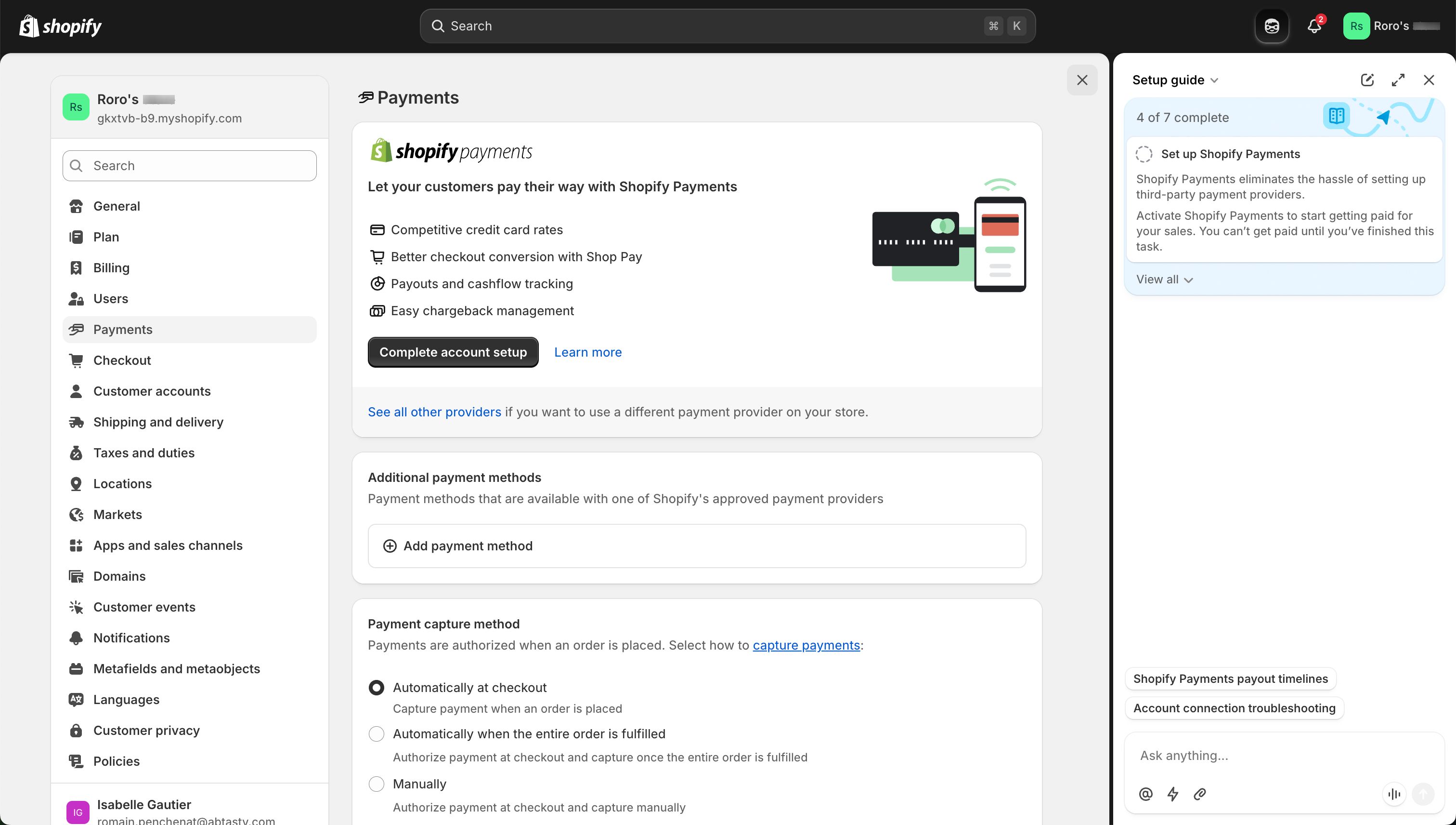 Settings / Configuration (Shopify)