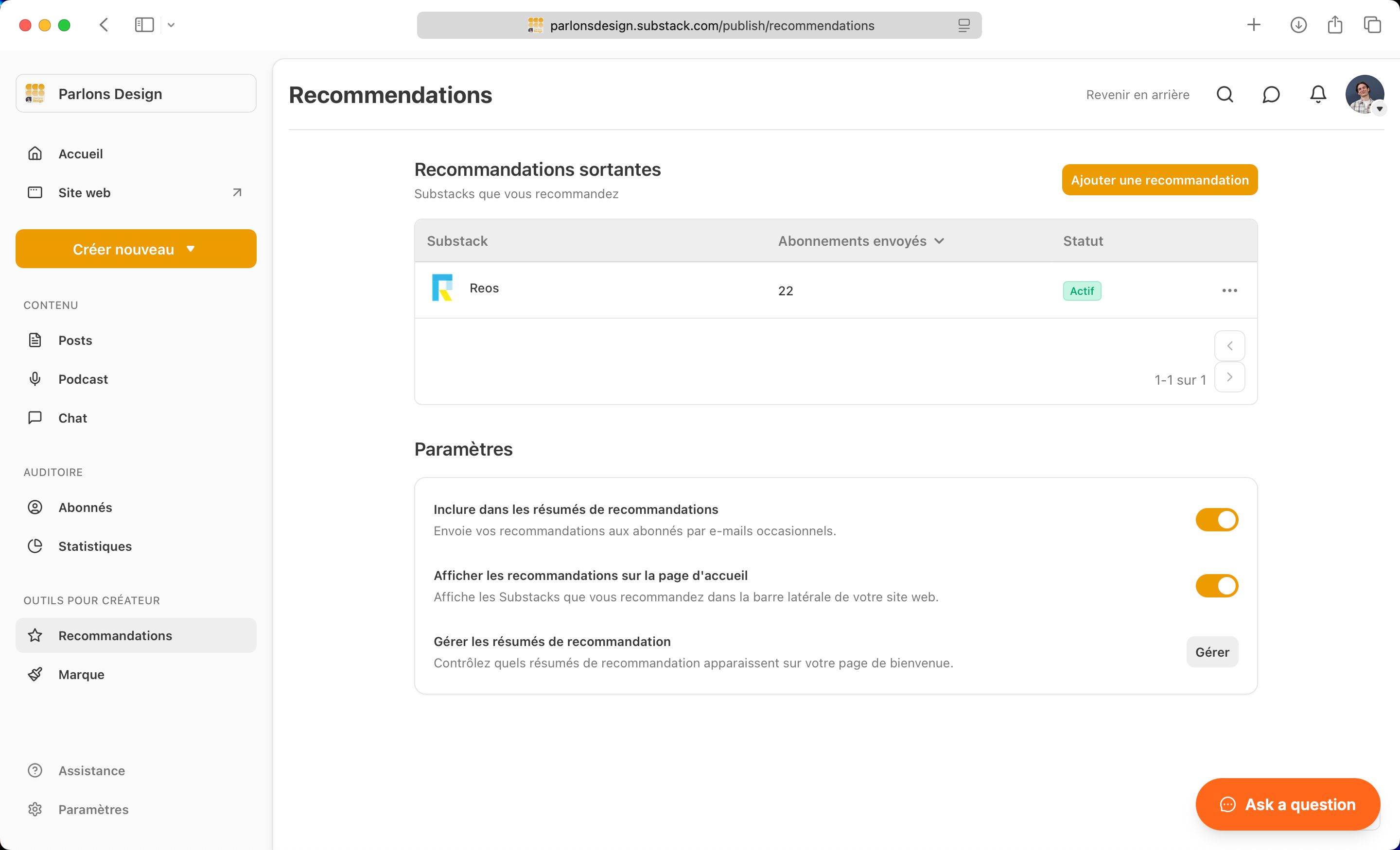 Settings/Preferences (Substack)