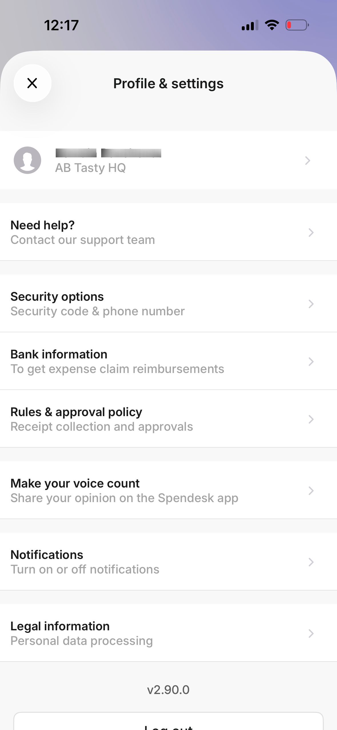 settings screen (Spendesk)