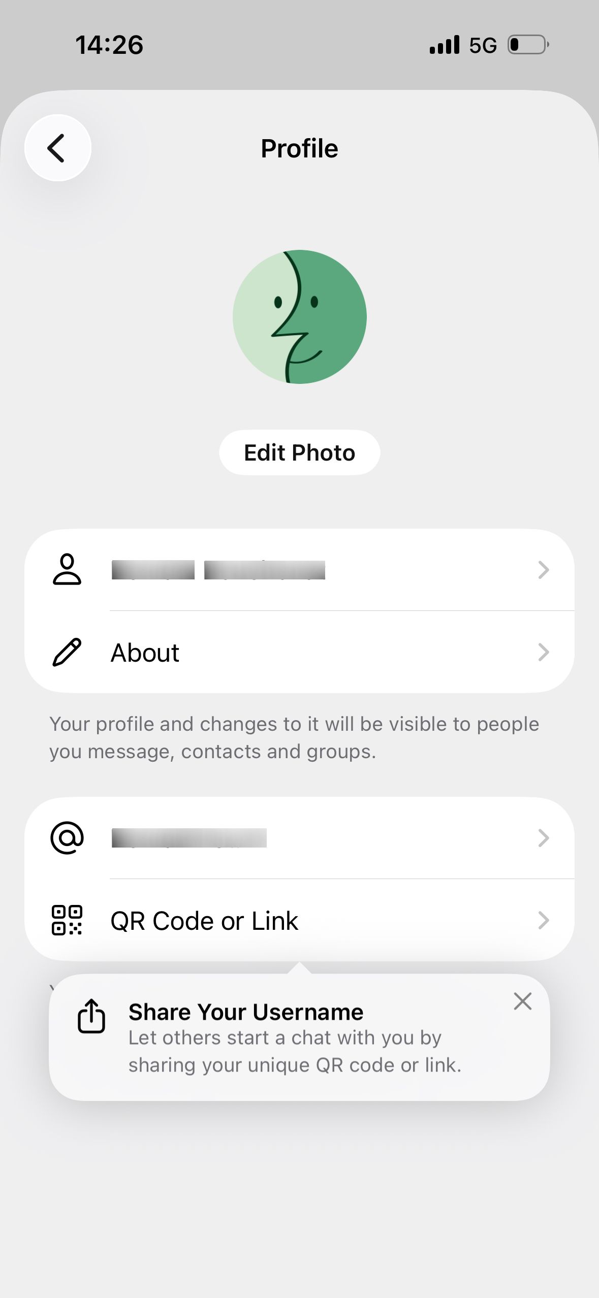 profile screen (Signal)