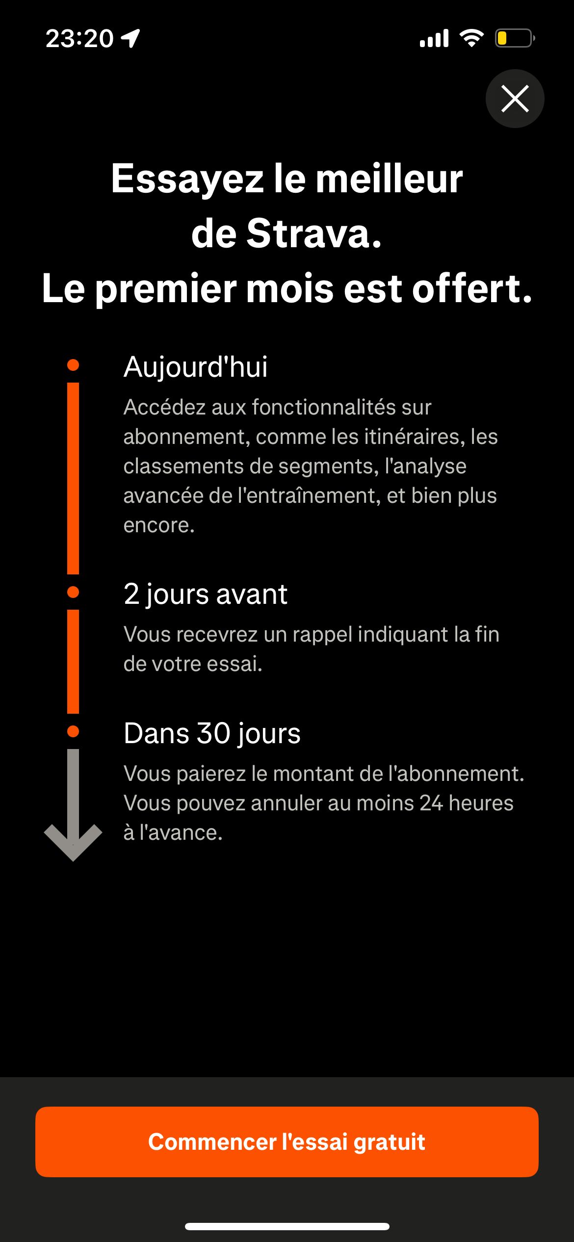 Subscription screen (Strava)