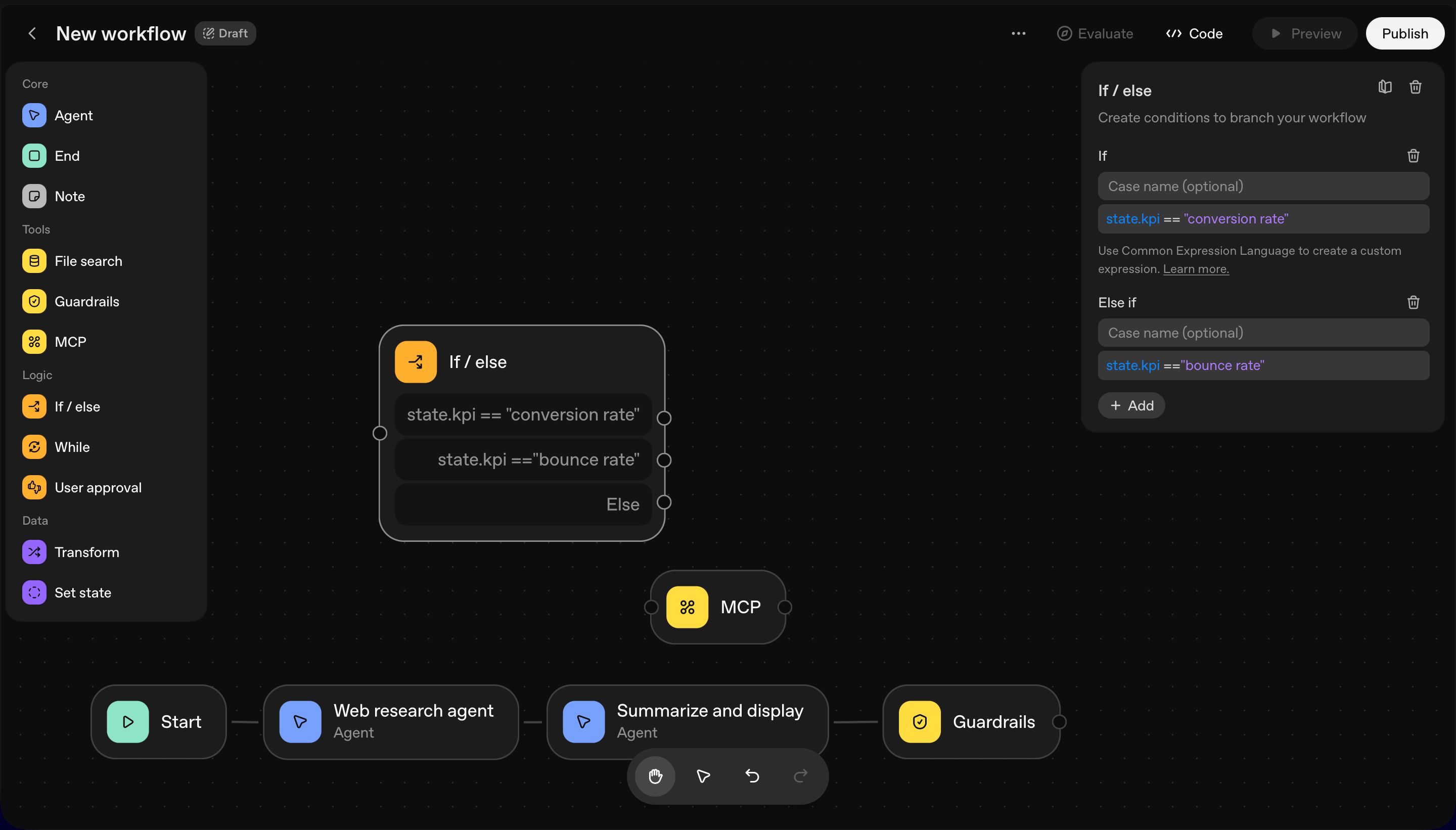 workflow editor (OpenAI Agent Builder)