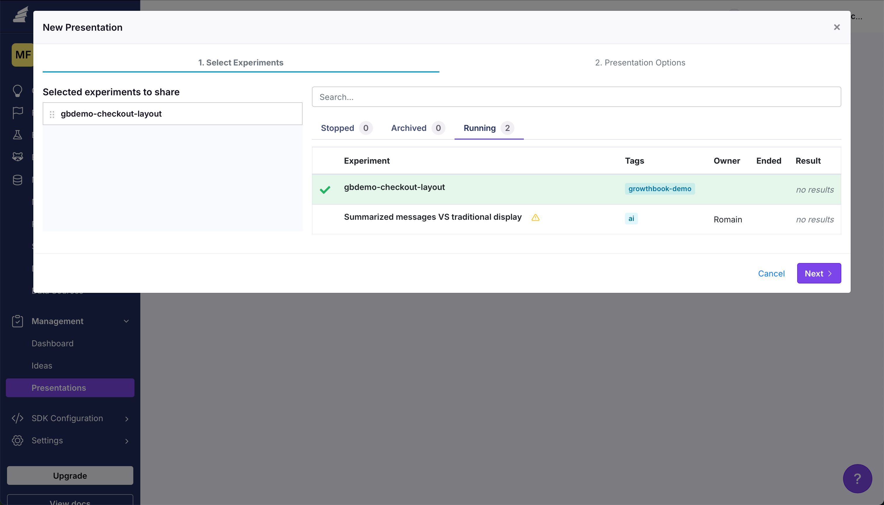 modal (Growthbook)