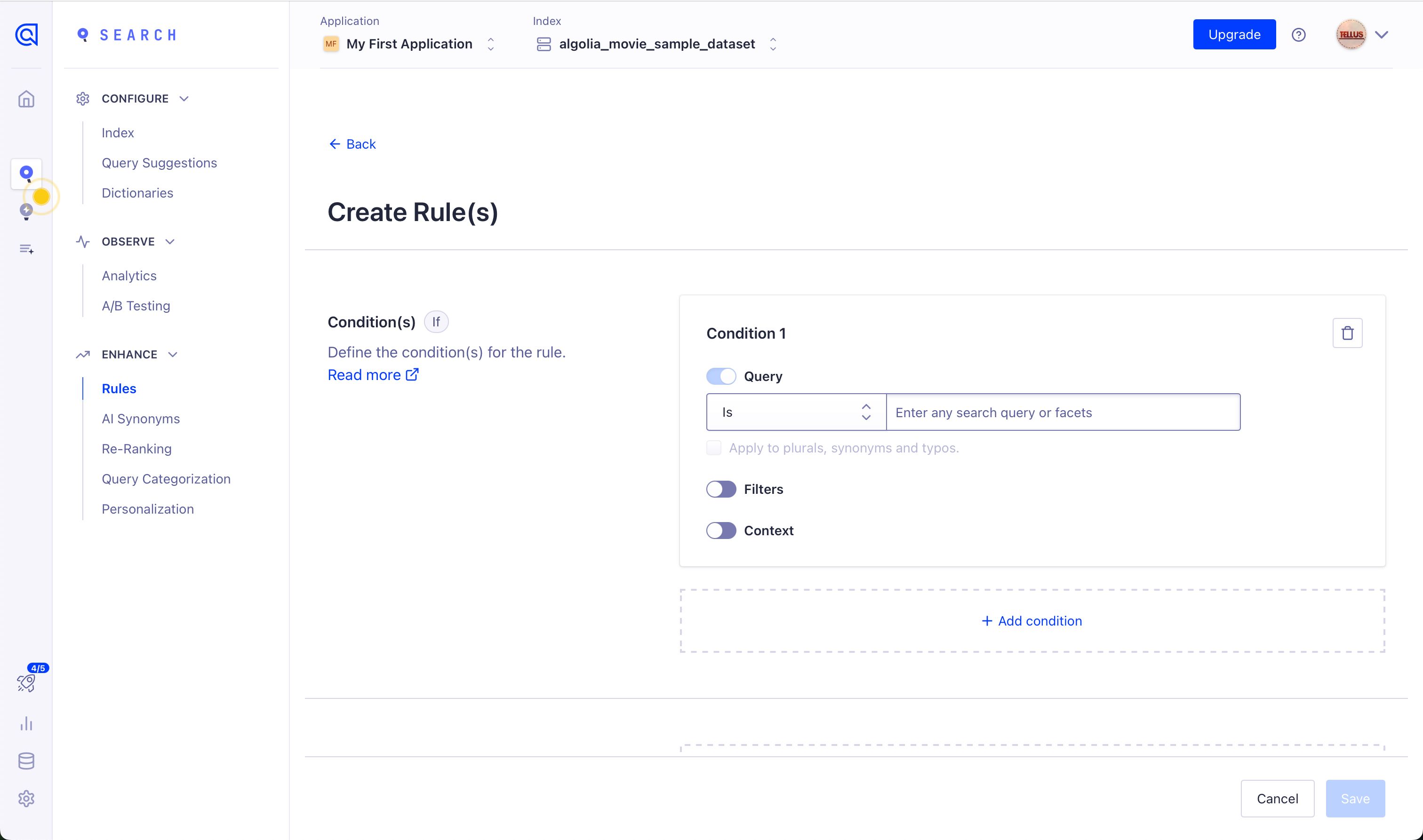 Rules Configuration (Algolia)