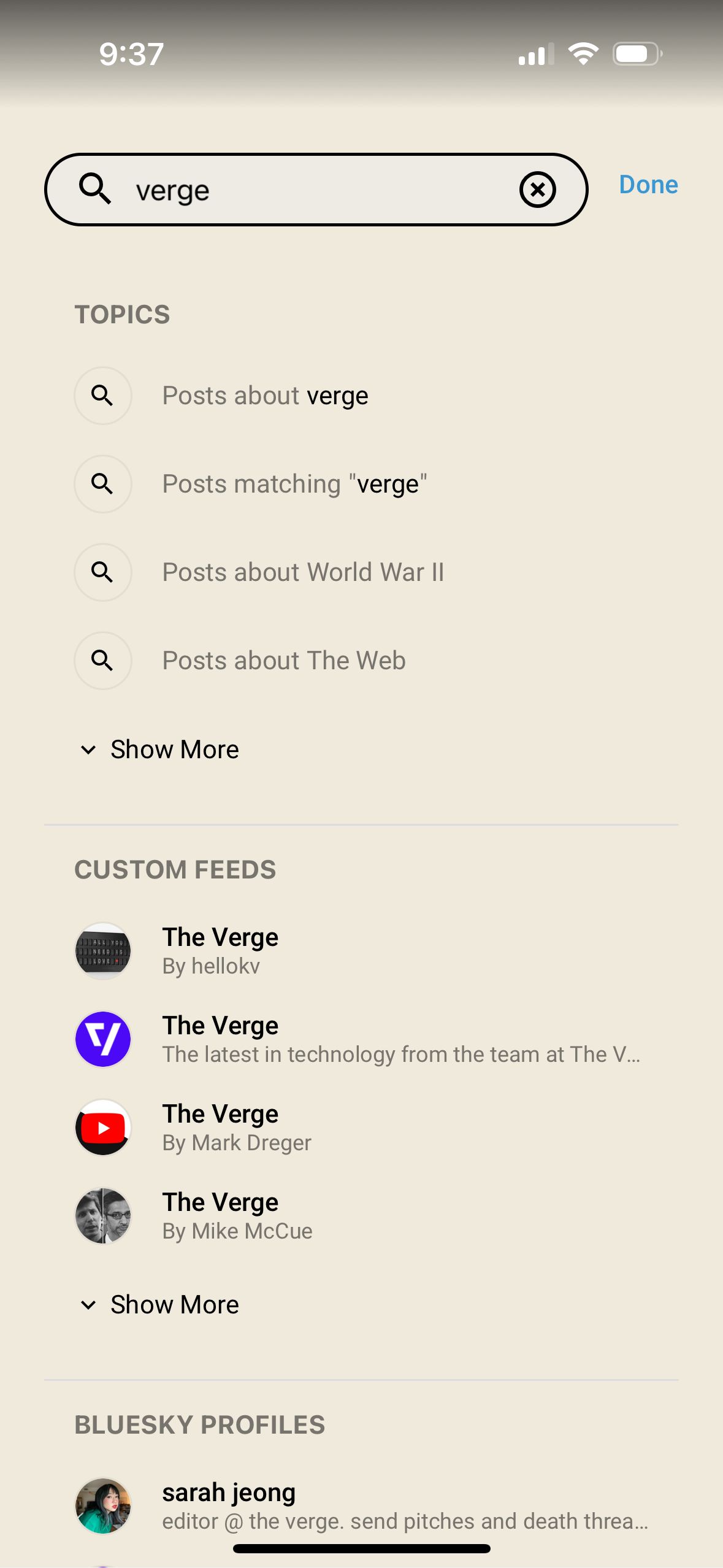 Search Results (Surf)