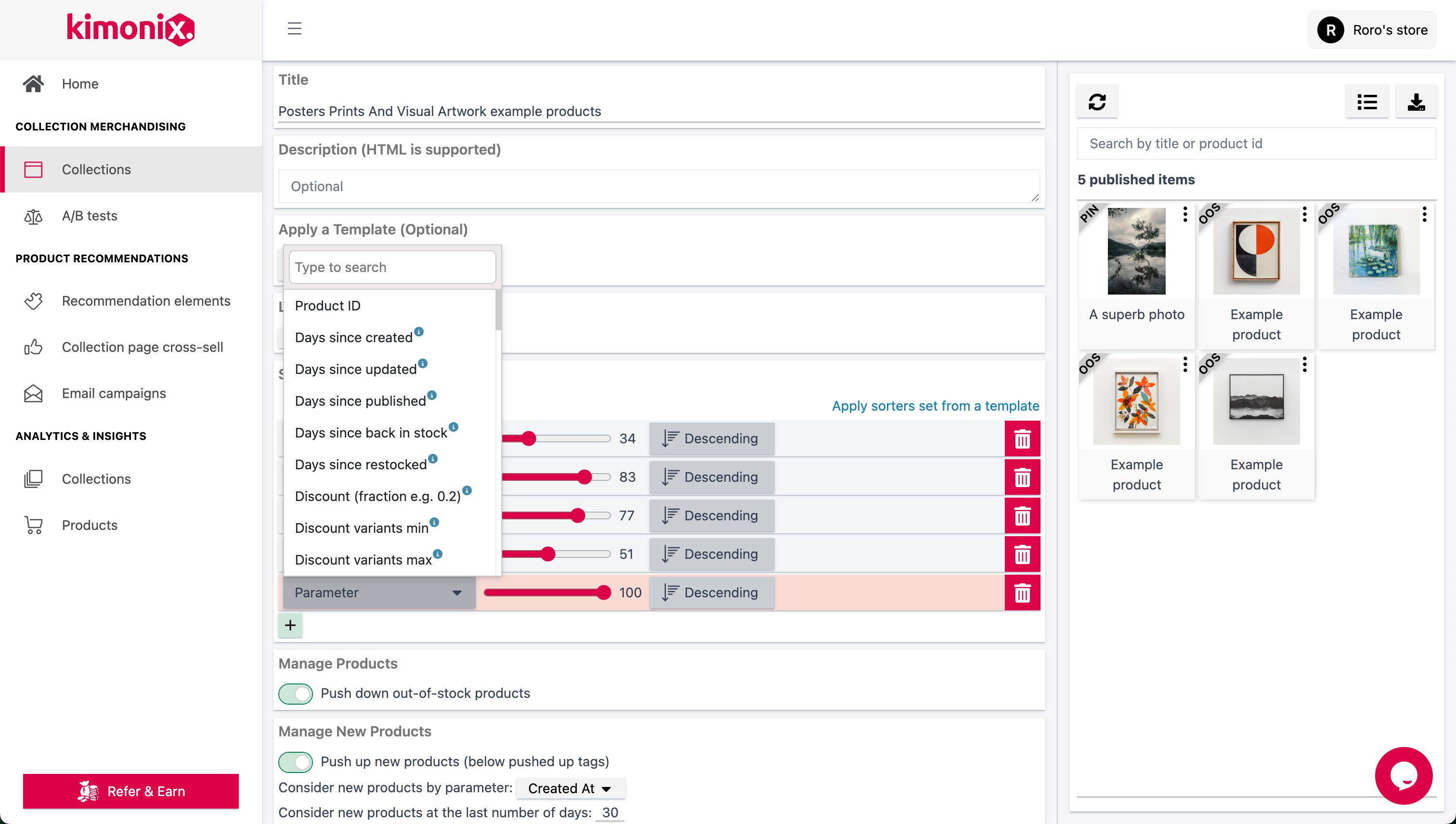 e-commerce configuration (Kimonix)
