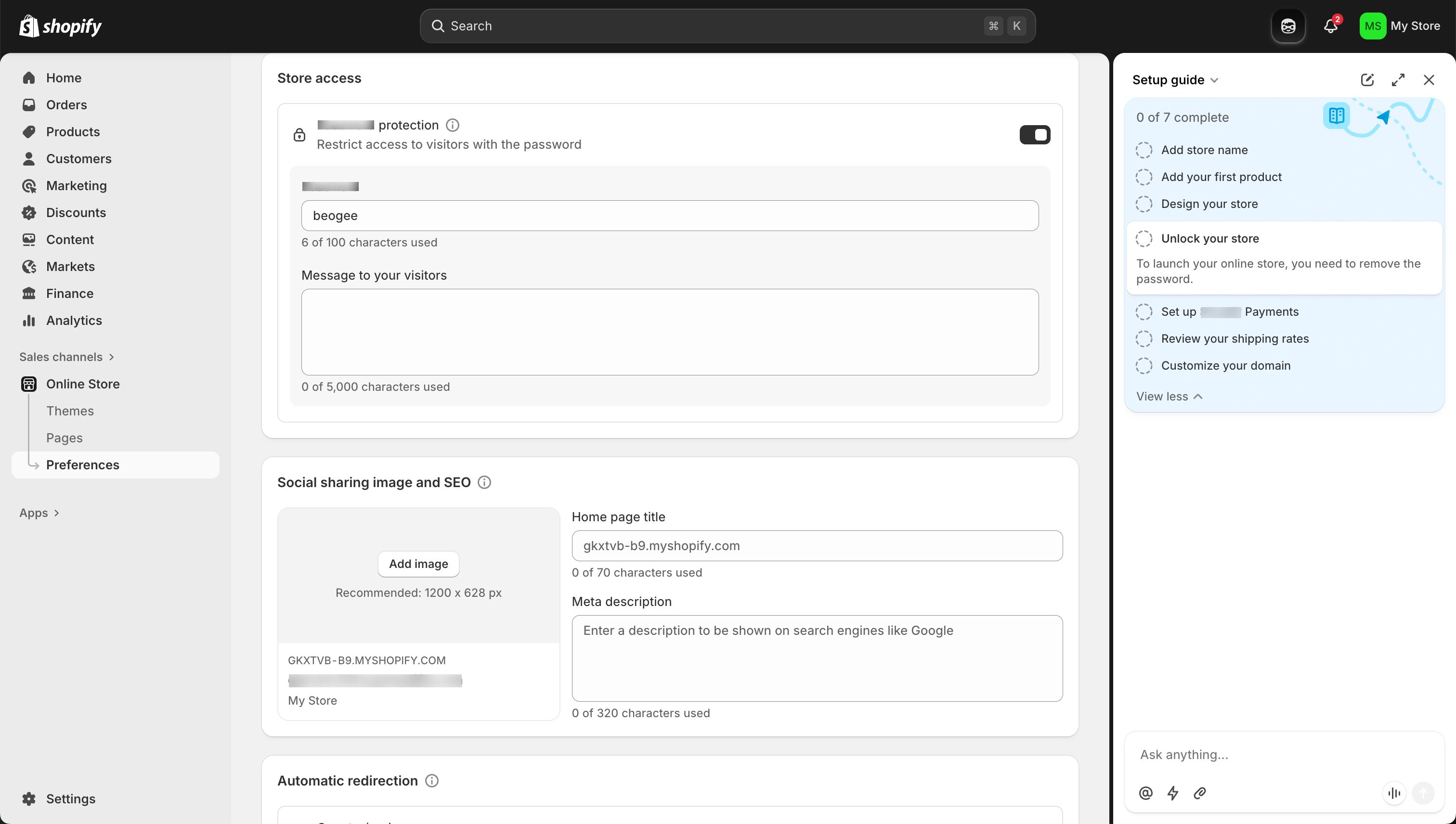 Settings / Preferences (Shopify)