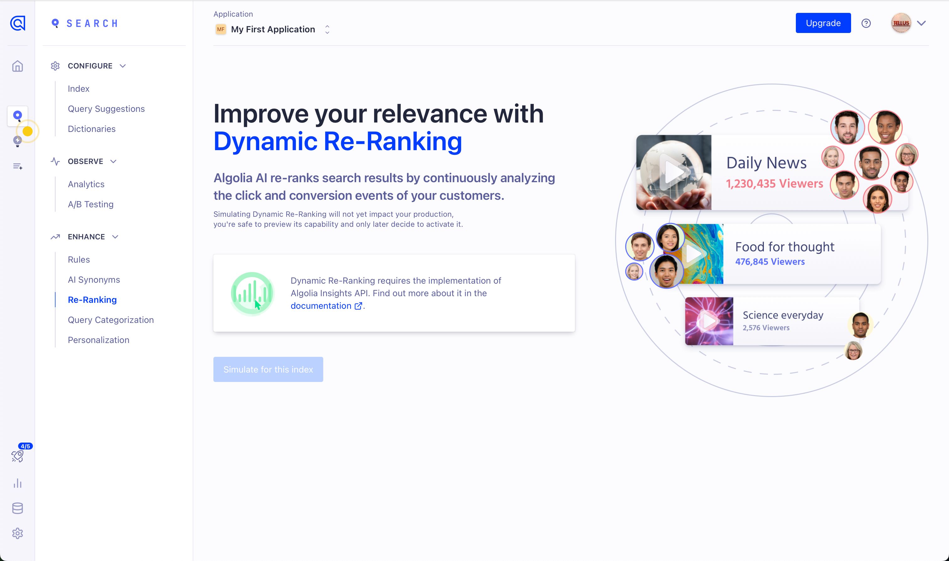 configuration/settings (Algolia)