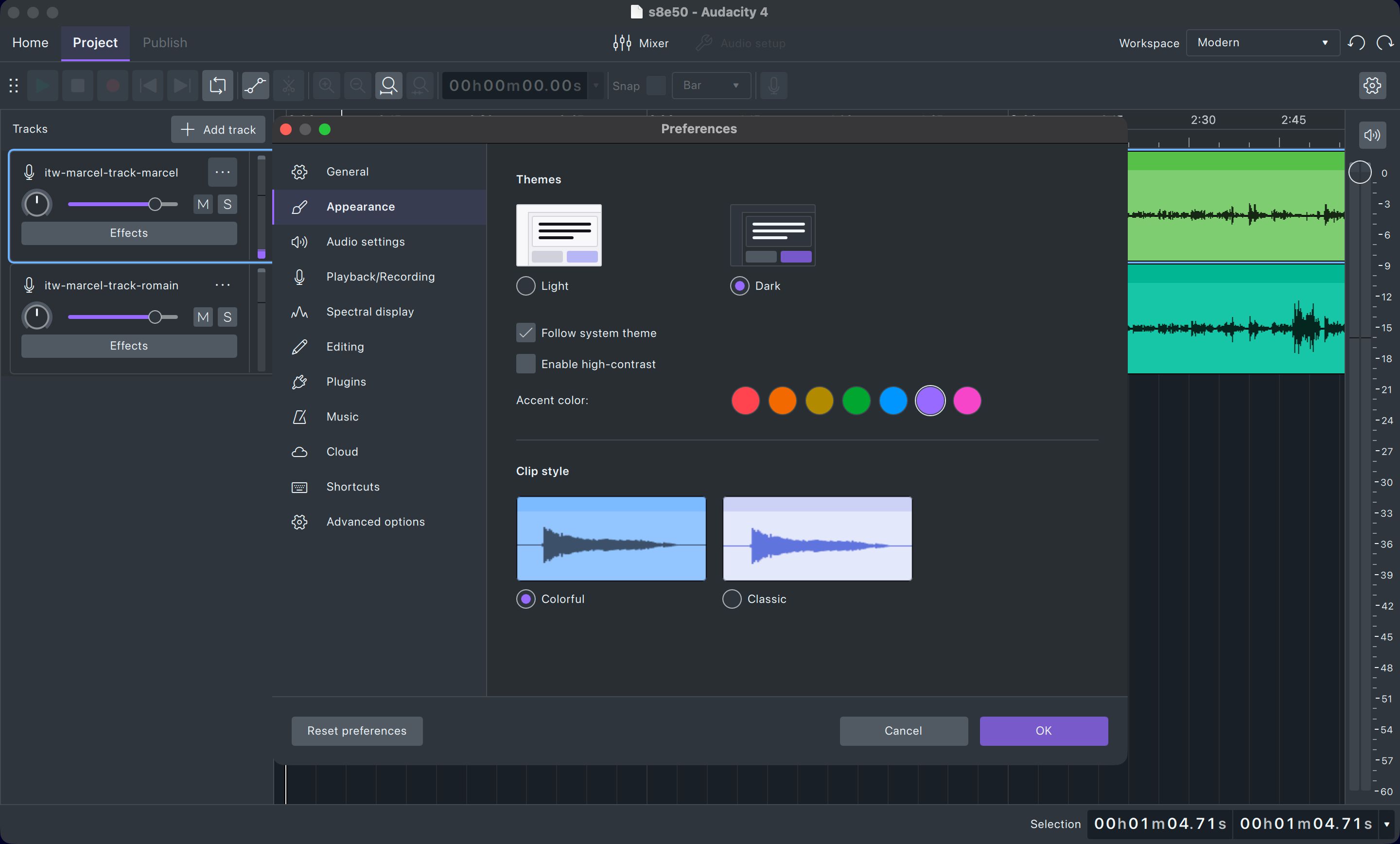 settings (Audacity 4)