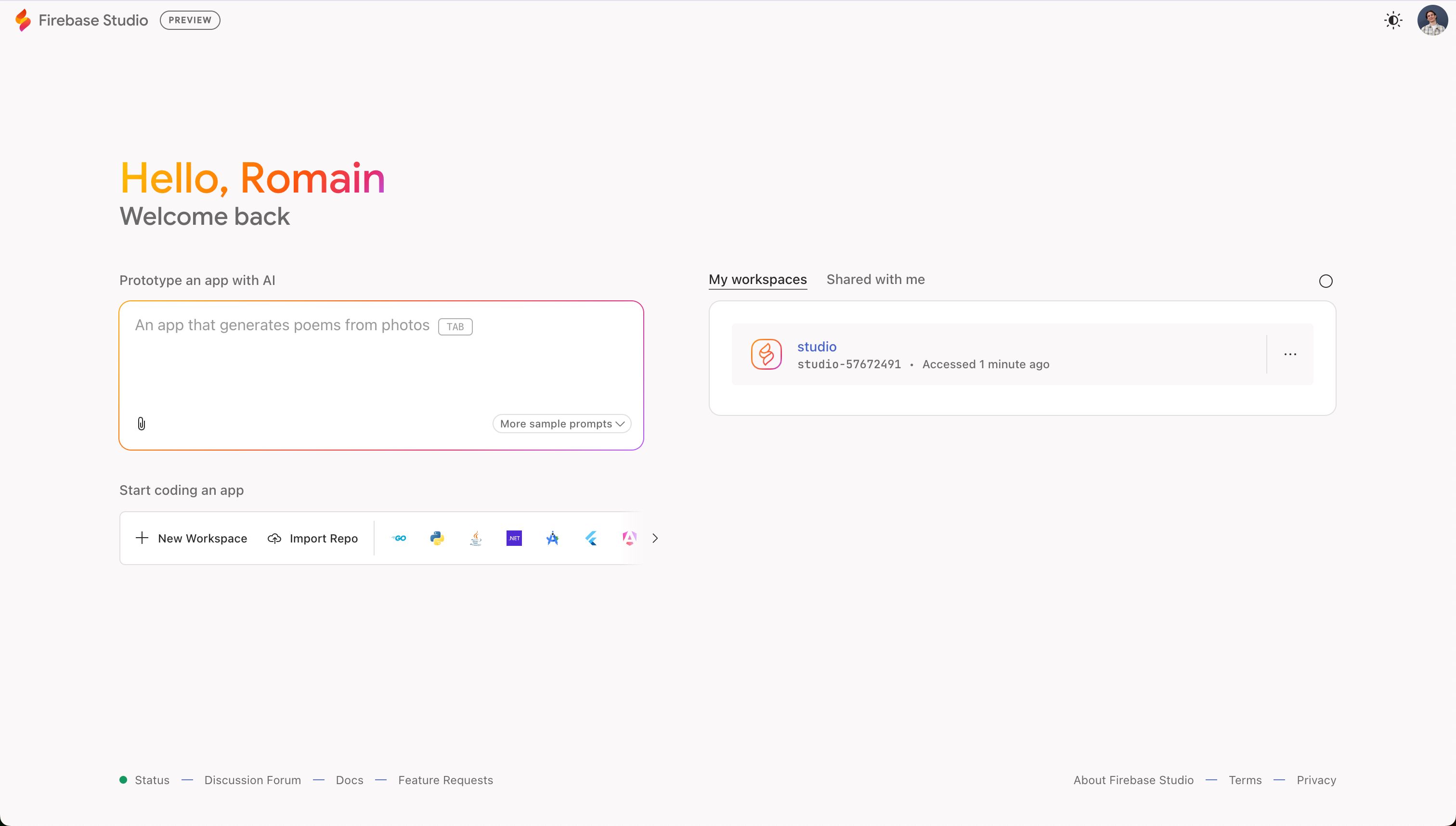 dashboard (Firebase Studio)
