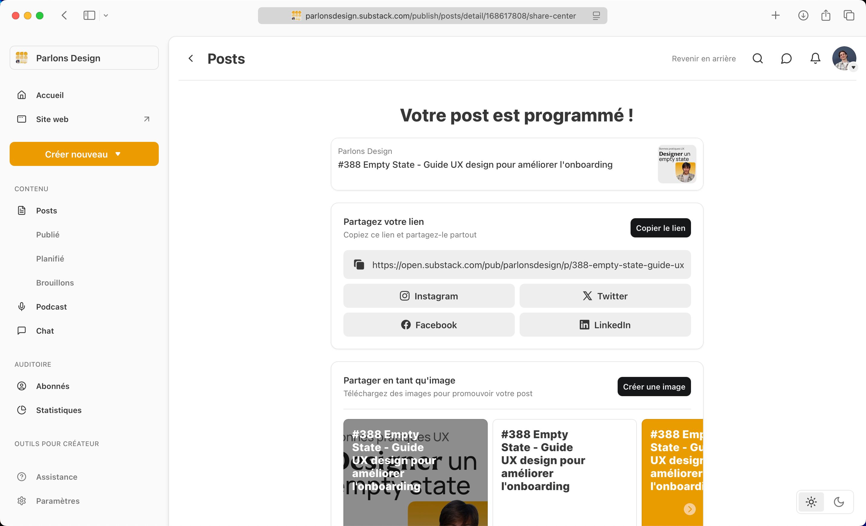 Blog Post Sharing Screen