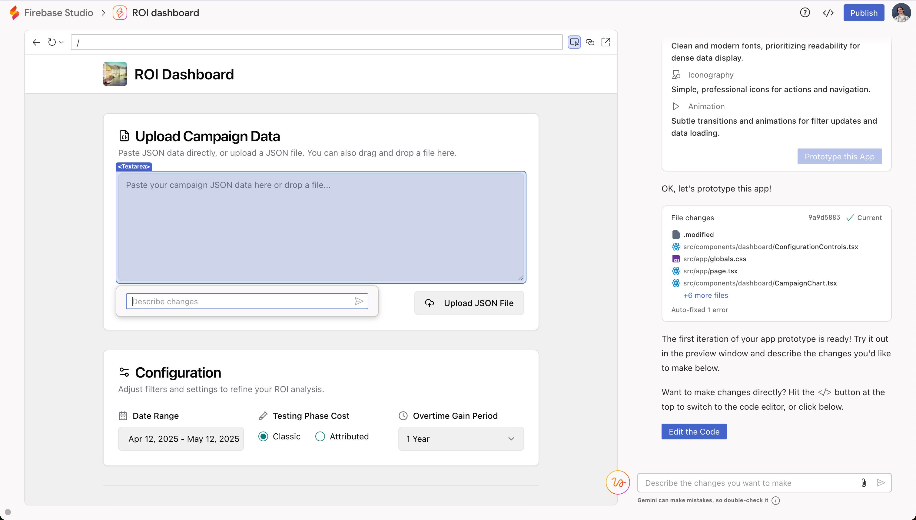 Dashboard (Firebase Studio)