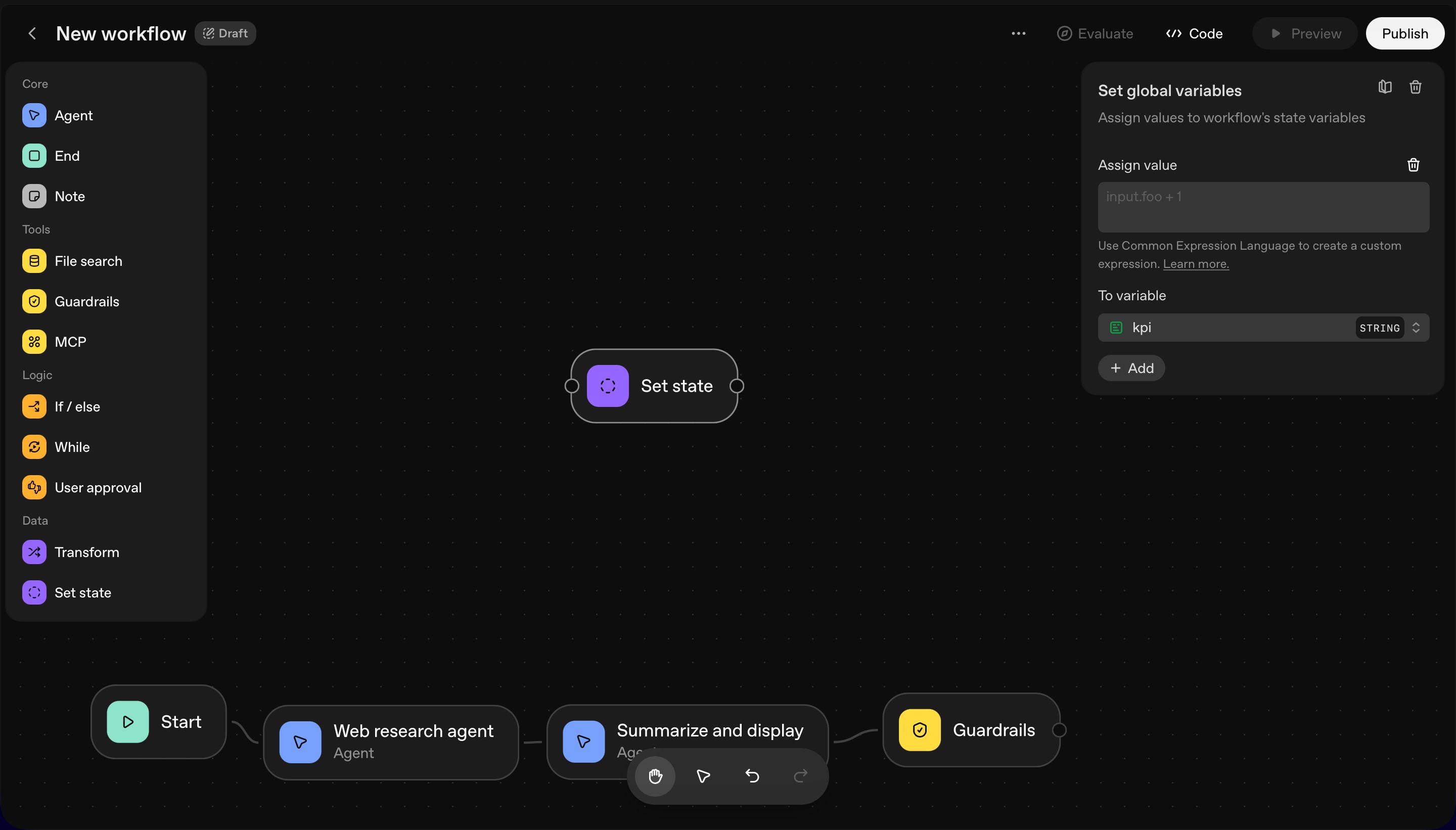 workflow editor (OpenAI Agent Builder)