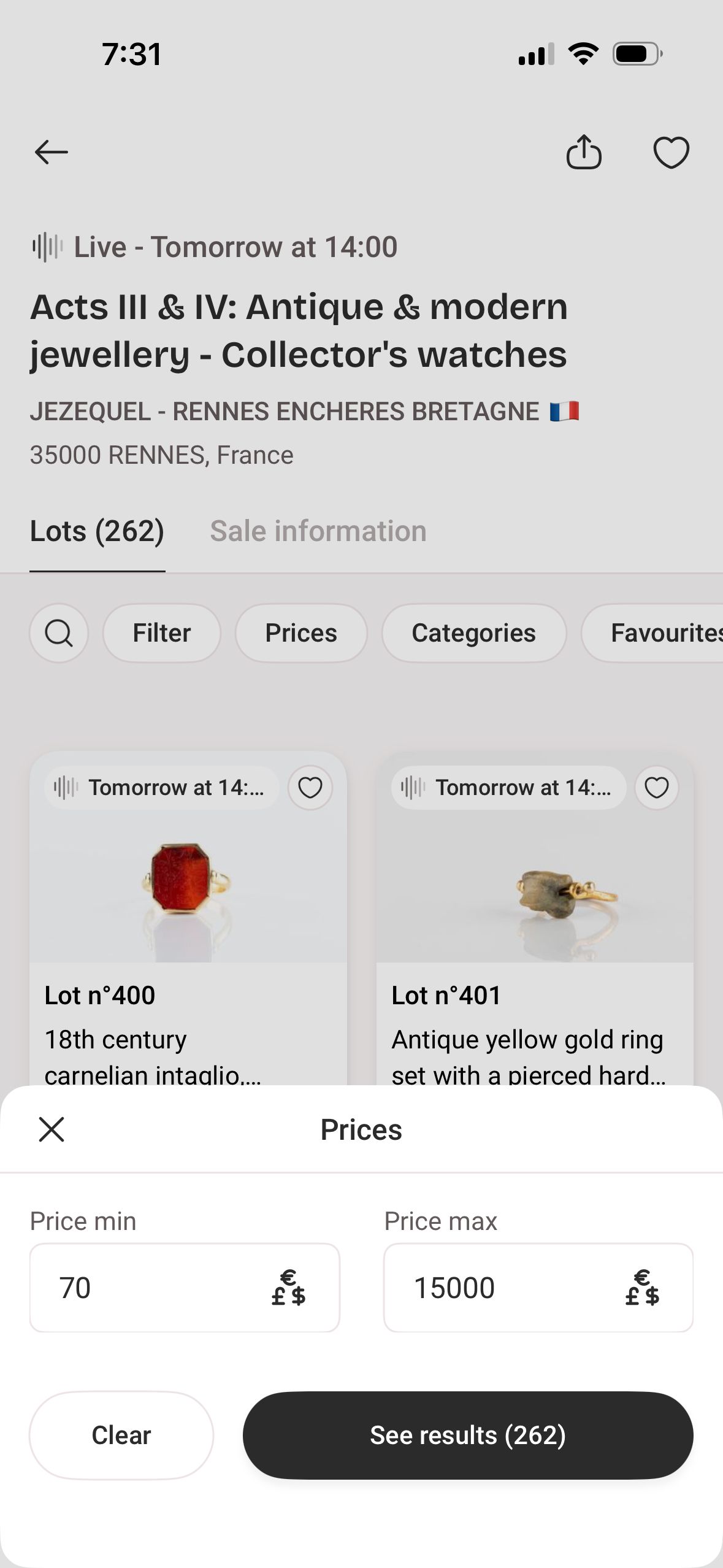 Filter Screen (Interencheres)