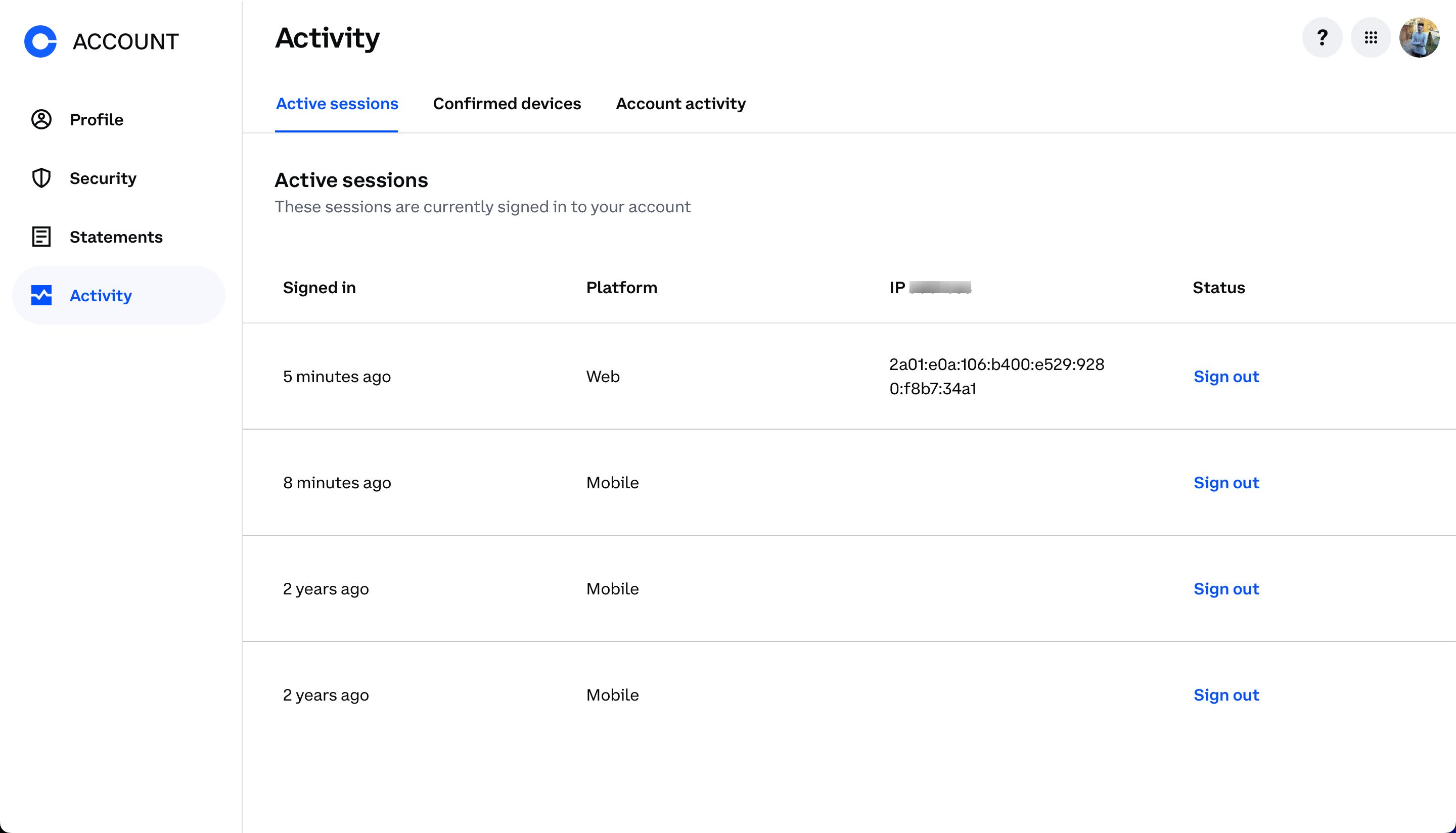 settings (Coinbase)