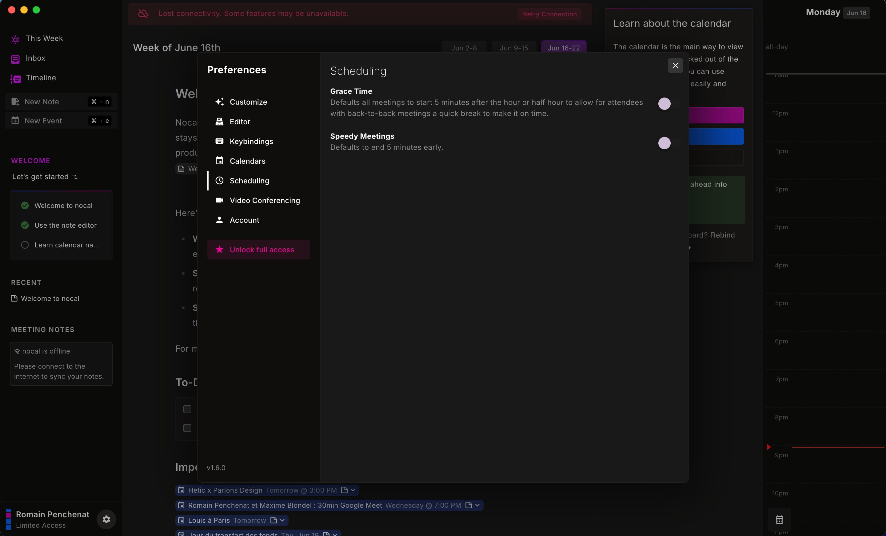 Preferences / Settings (Nocal)