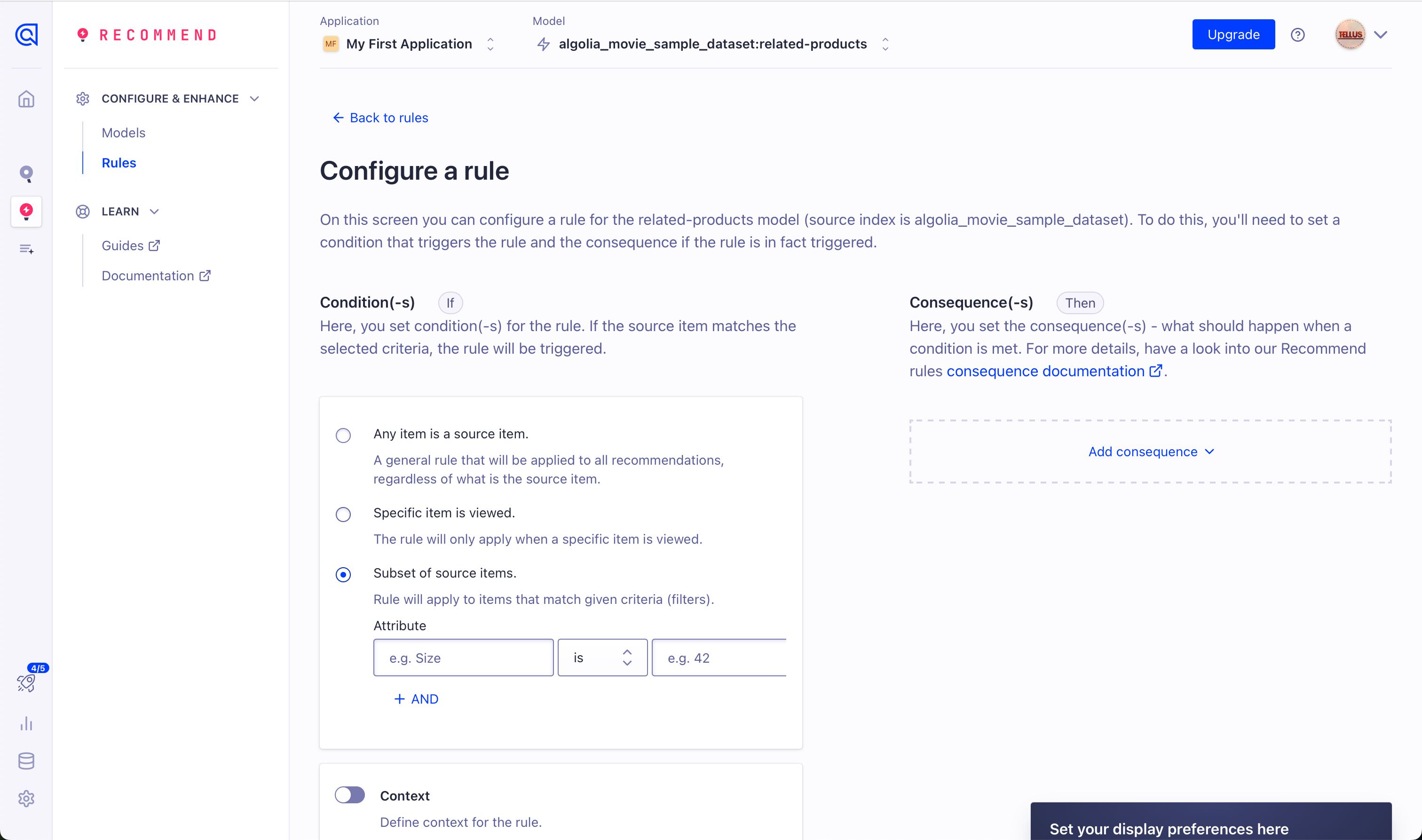 Configuration/Settings (Algolia)