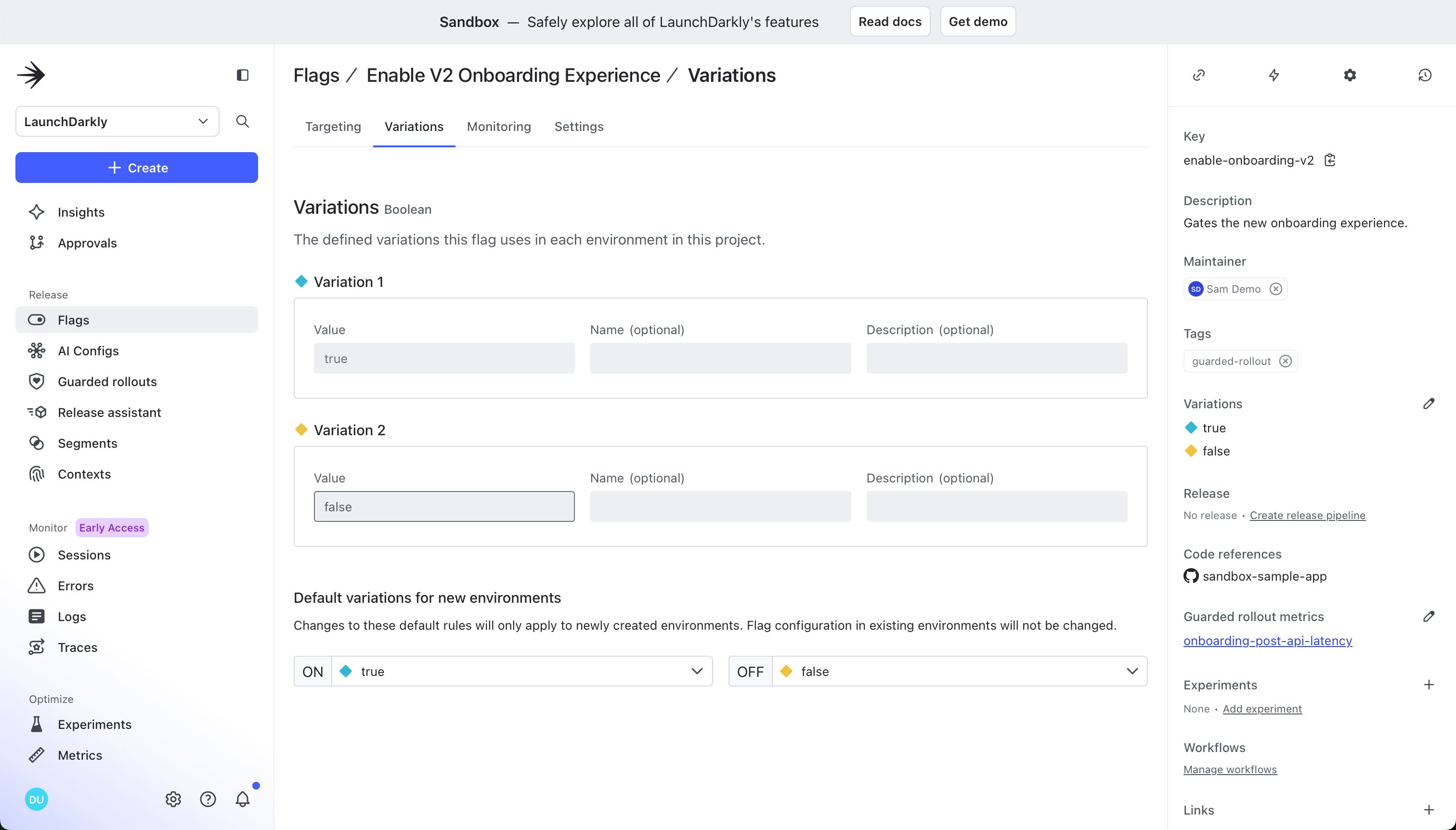 Settings Panel (LaunchDarkly)