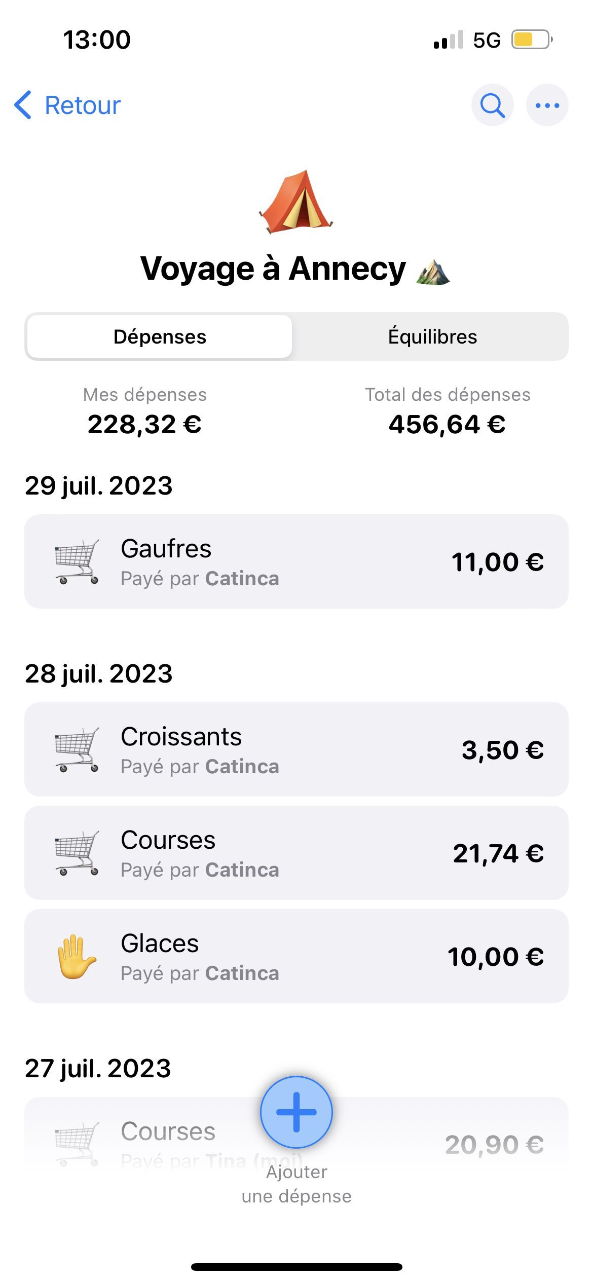 expense tracking (Voyage à Annecy)